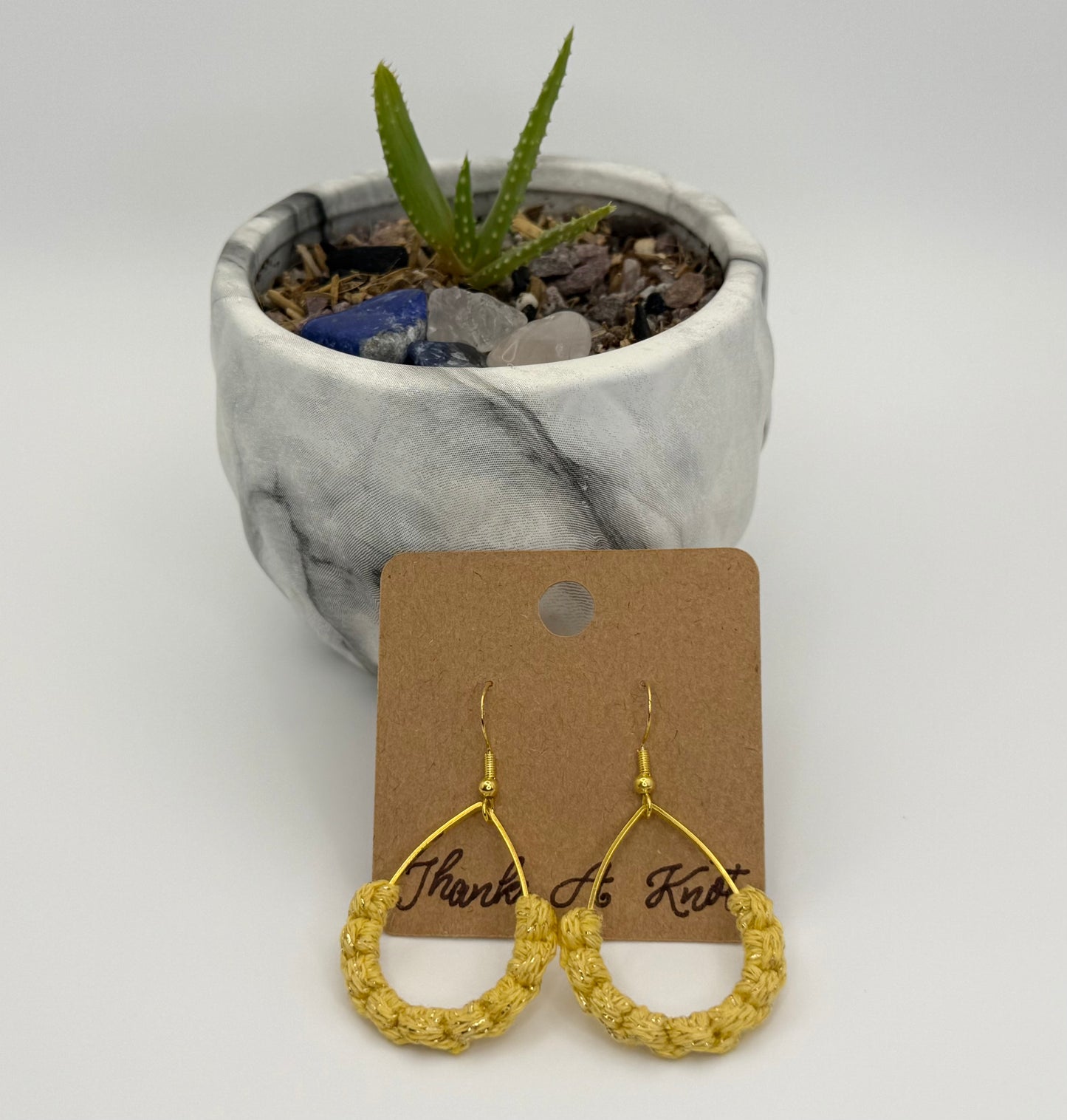 Last Chance Gold Teardrop Macramé Earrings | Handmade Statement Fiber Earrings