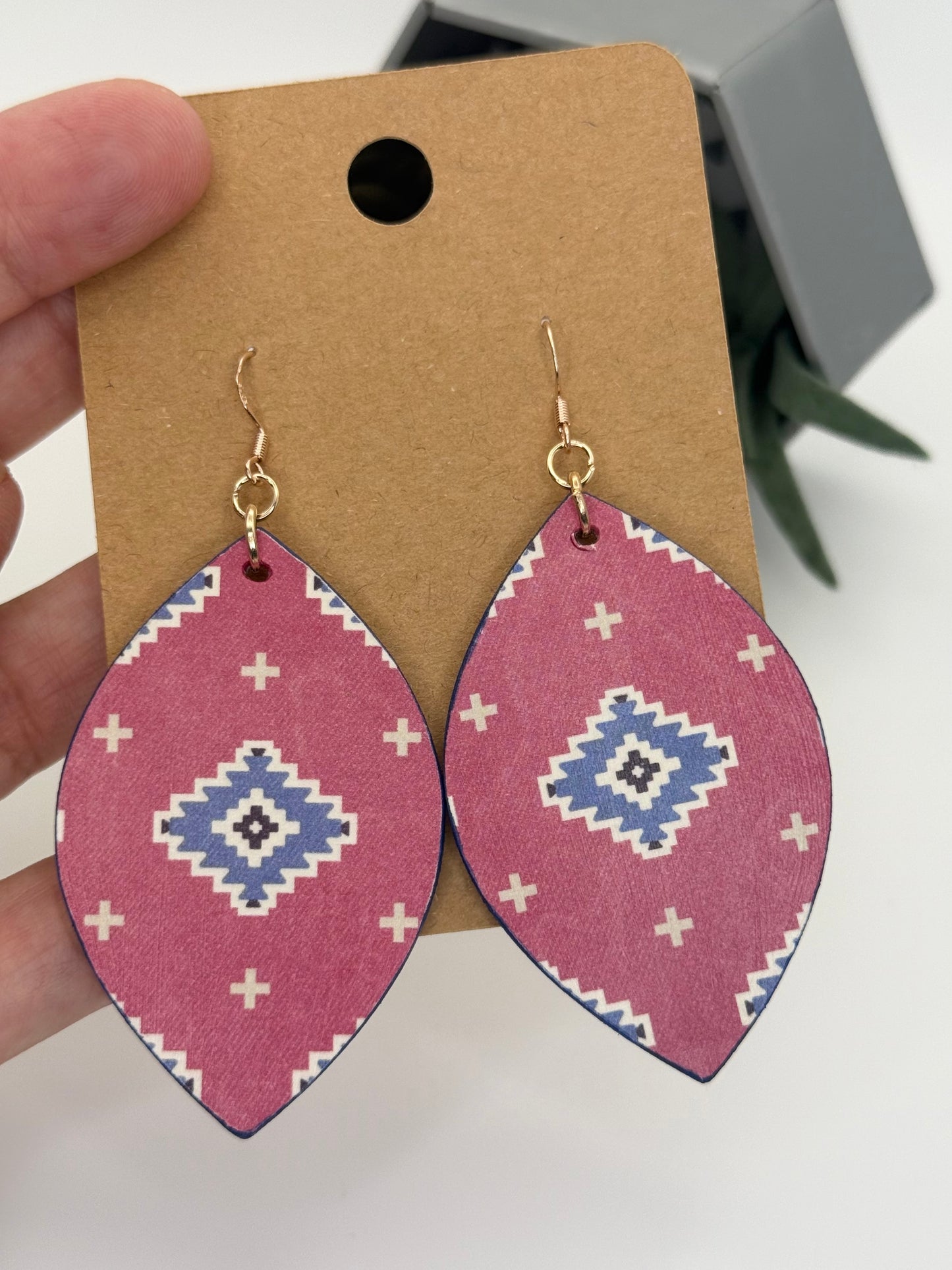 Southwestern Leaf Earrings | Boho Decoupage Statement Earrings