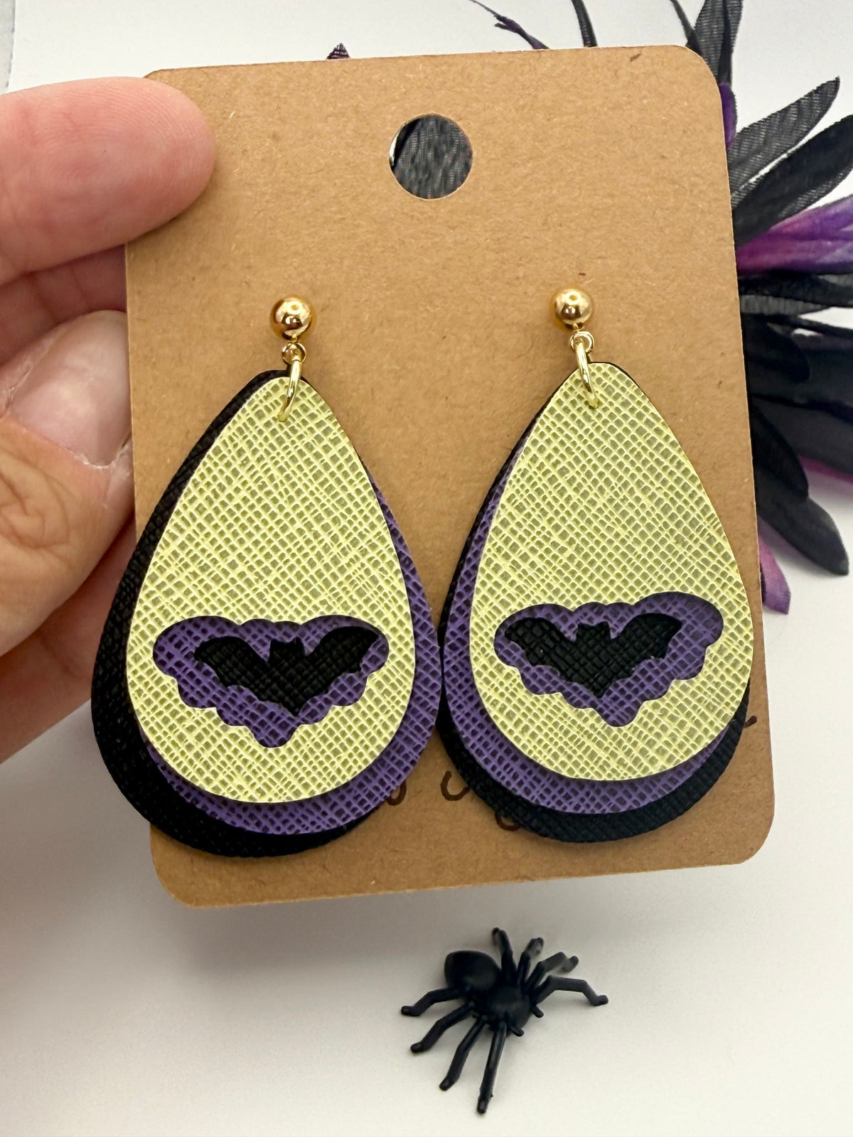 Layered Bat | Faux Leather Halloween Earrings