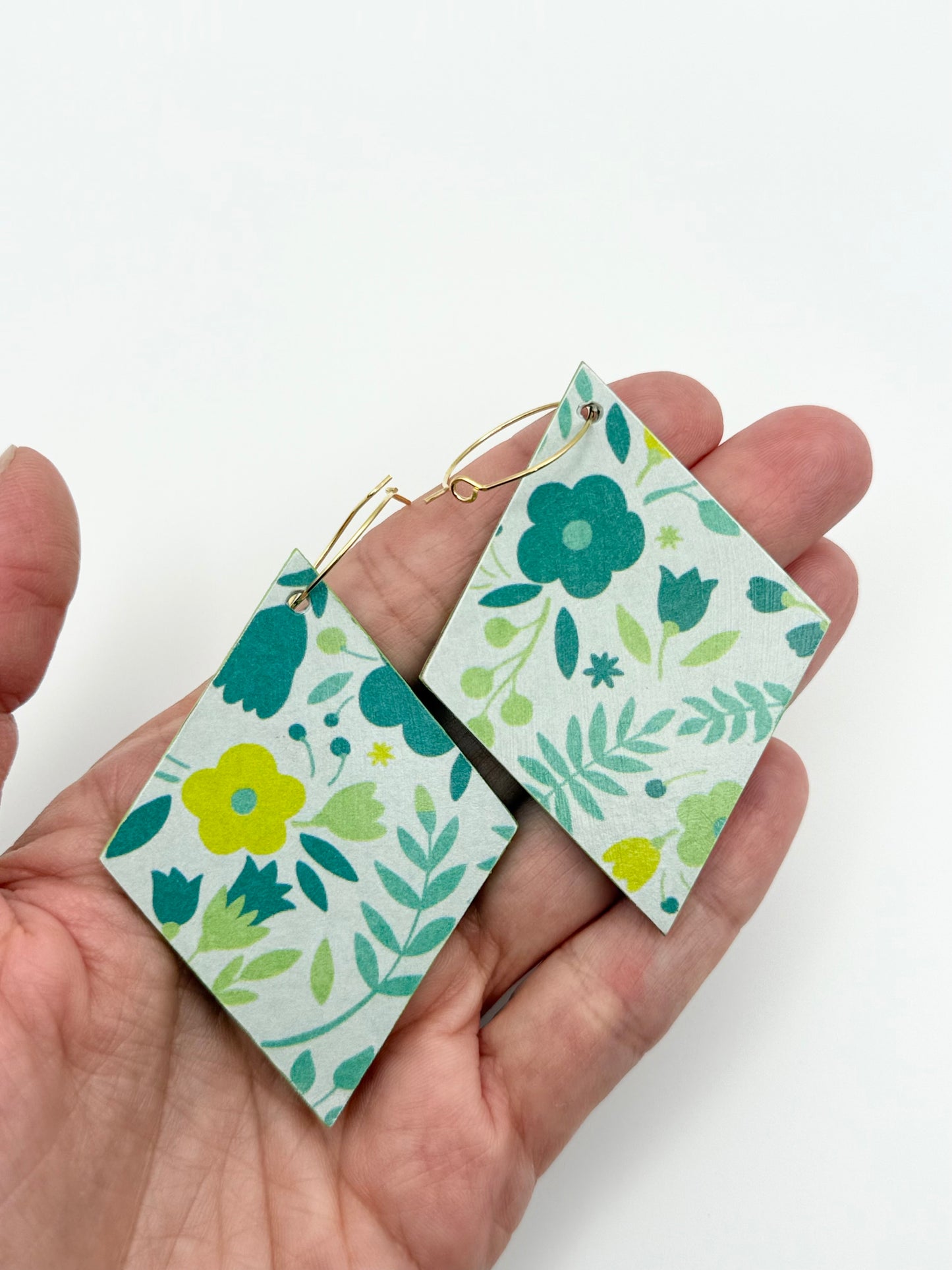 Wood and paper decoupage hoop earrings