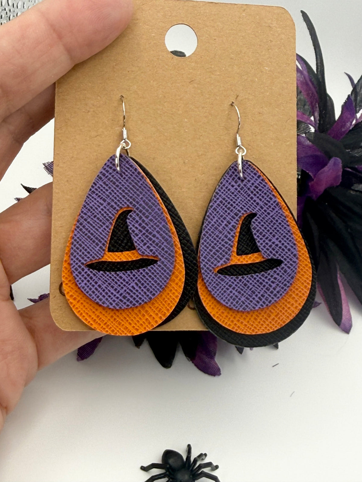 Witch’s Hat | Layered Faux Leather Halloween Earrings