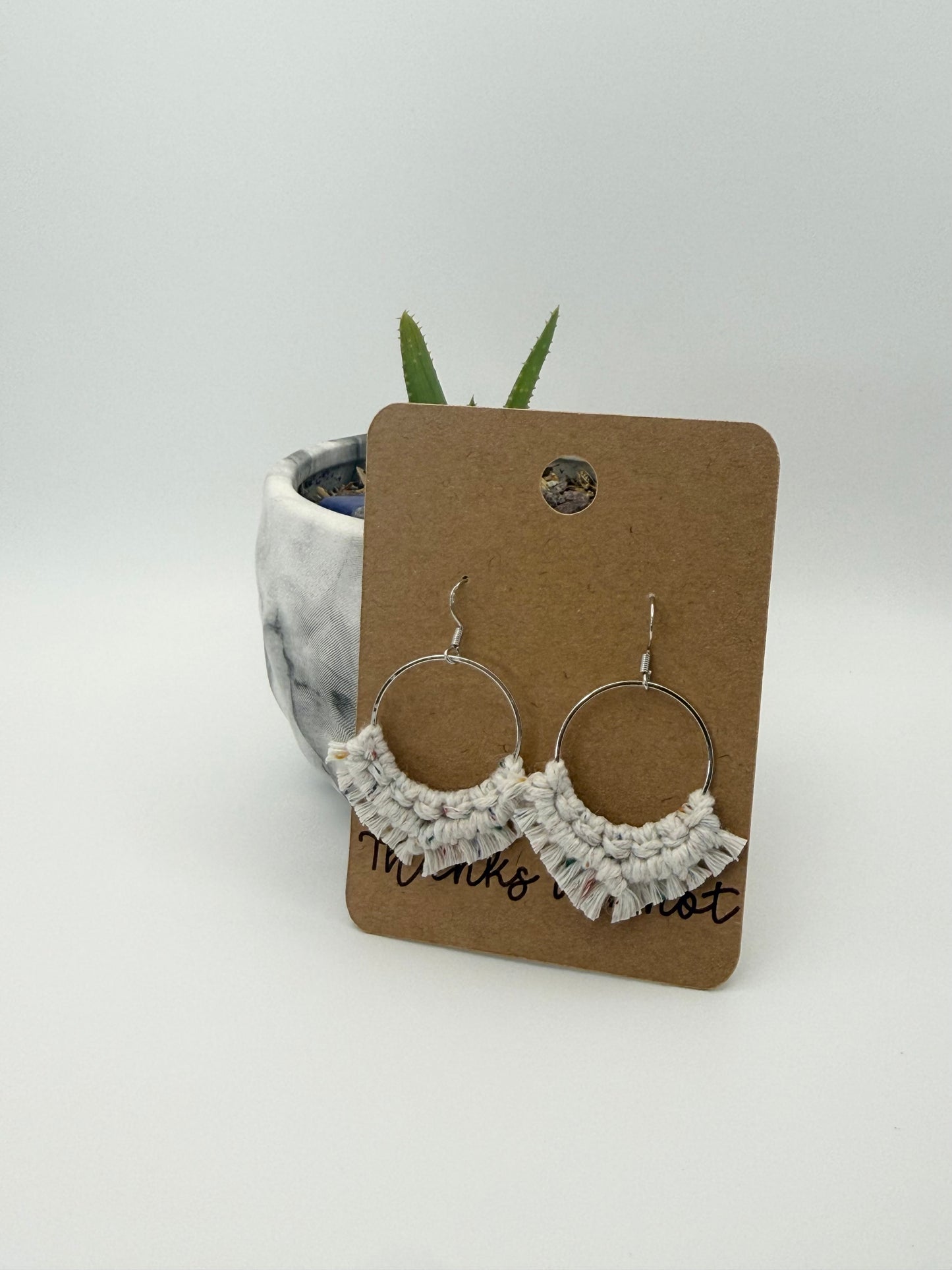 Handmade Macramé Hoop Earrings | Neutral Fringe Fiber Earrings