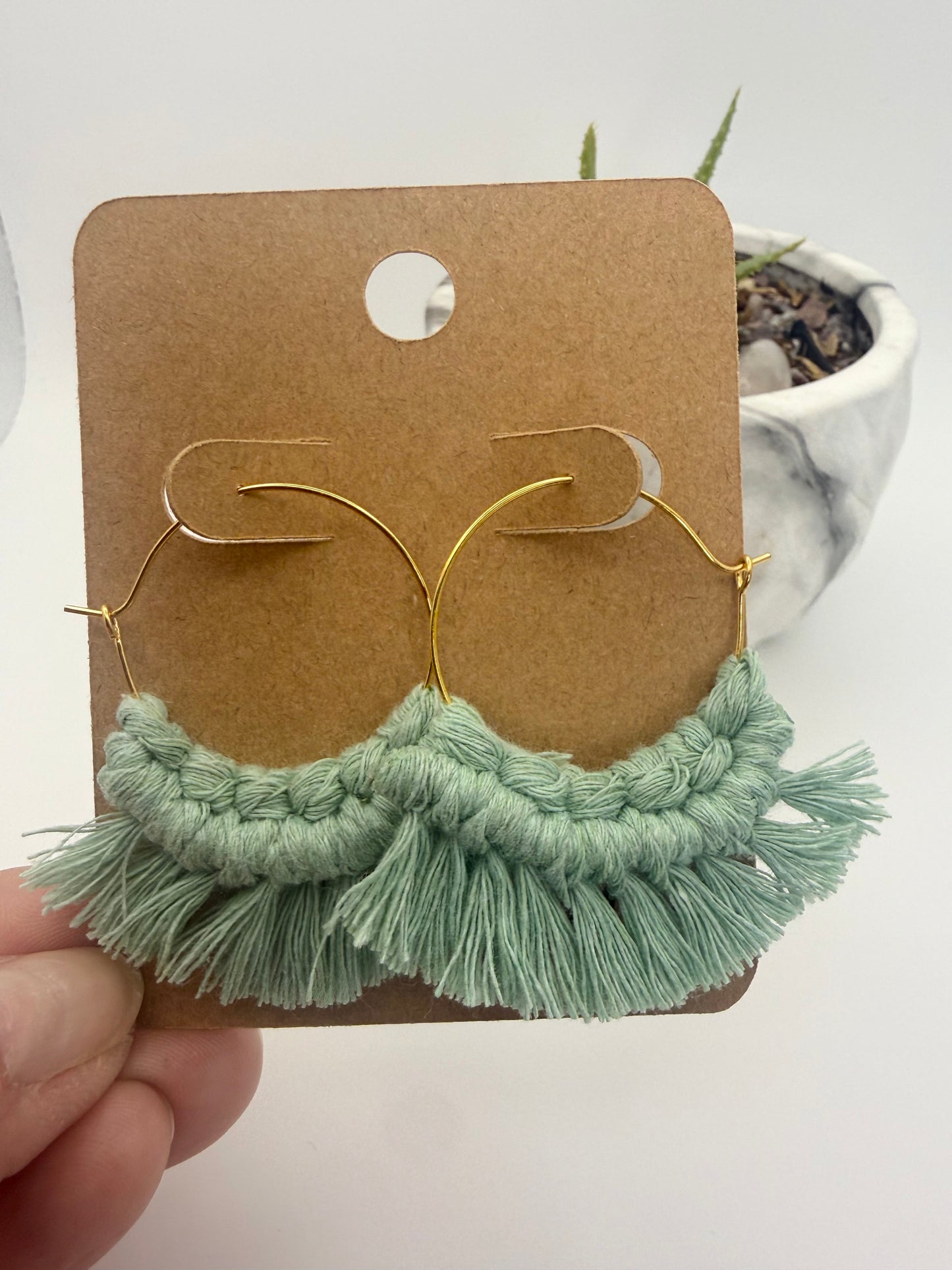 Handmade Macrame Hoop Earrings | Boho Fringe Statement Jewelry