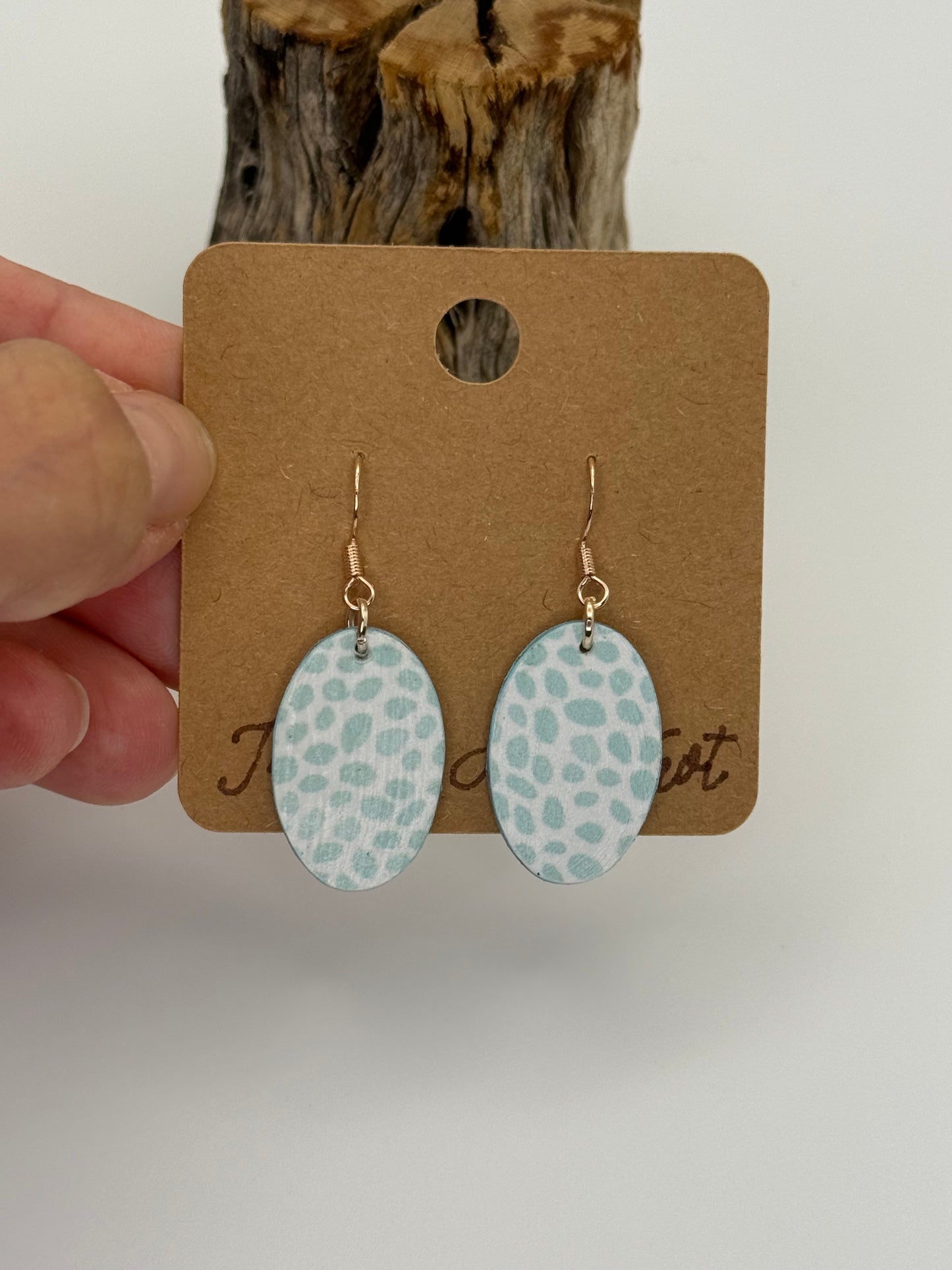 Modern Turquoise Speckled Wood Earrings | Lightweight Oval Dangles
