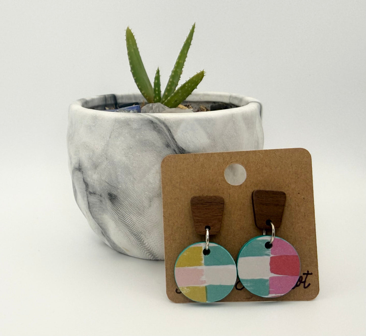 Modern Abstract Wood & Decoupage Earrings | Handmade Statement Stud Earrings