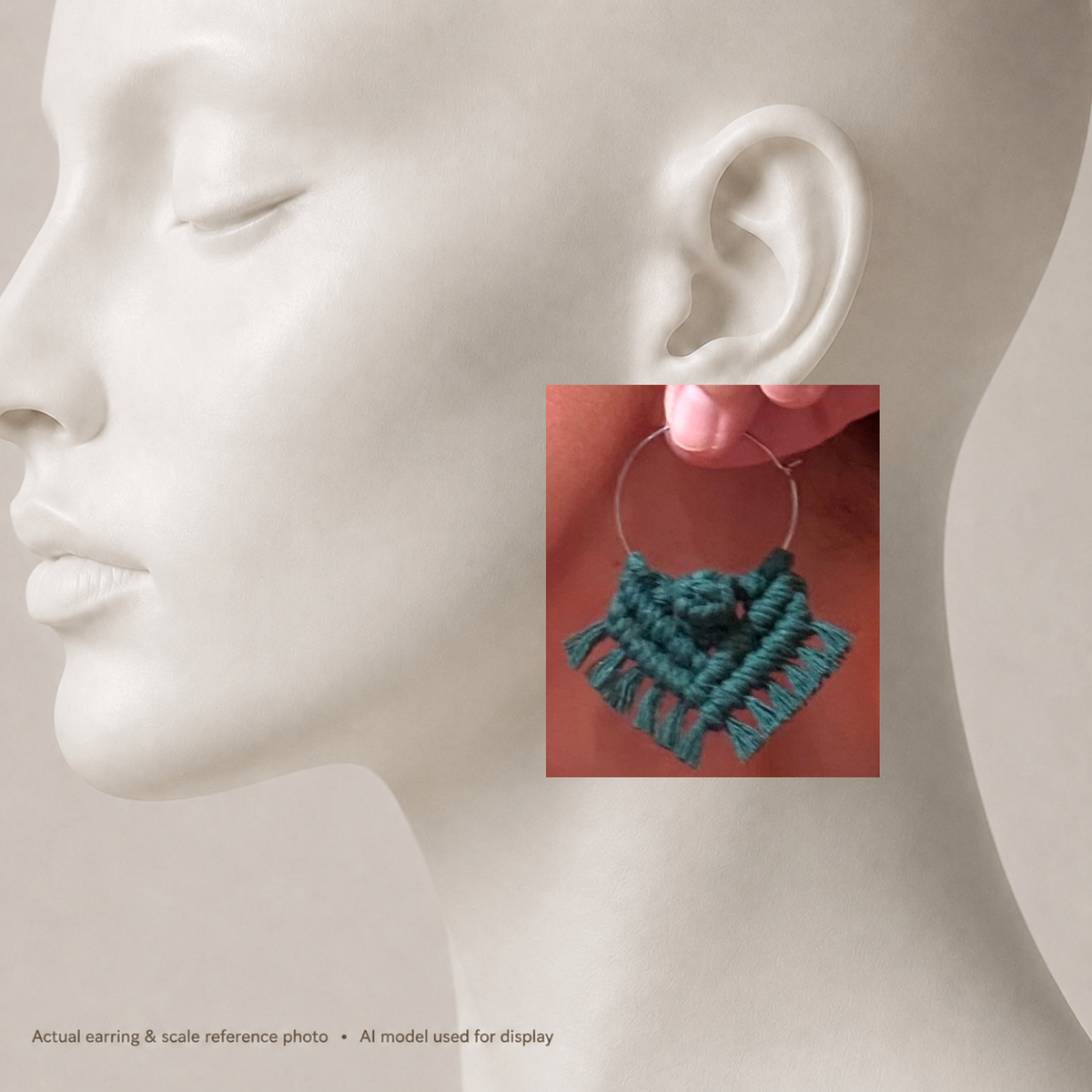 Deep Forest Green Macramé Hoop Earrings | Silver Statement Hoops