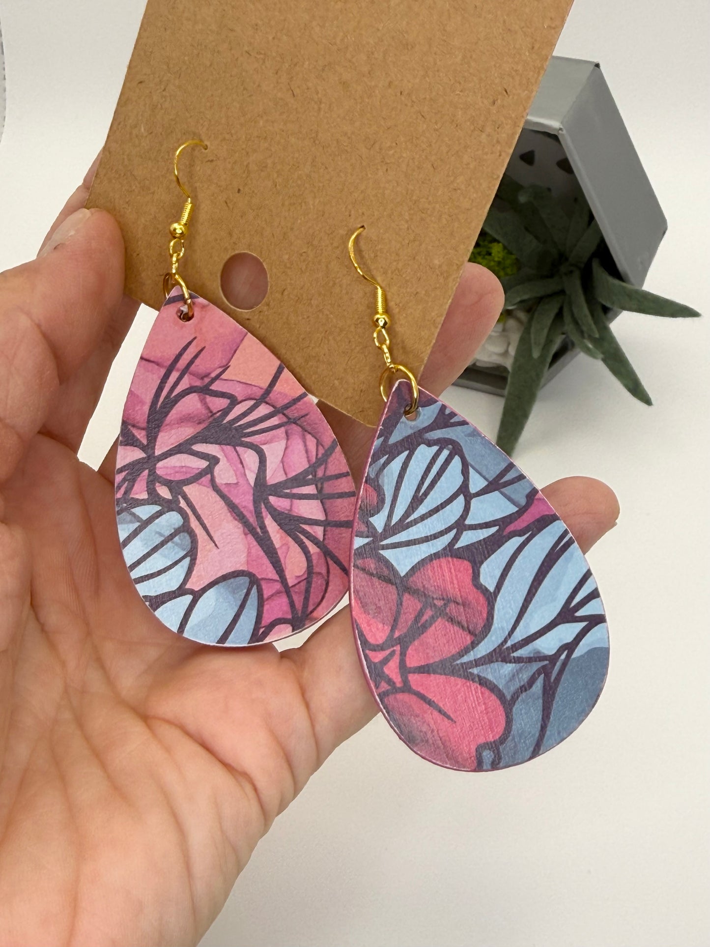 Floral Decoupage Statement Earrings | Handmade Colorful Teardrop Boutique Earrings