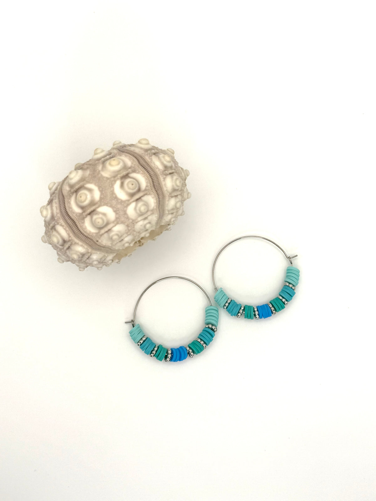 Tidal Blue Heishi Hoop Earrings | 35mm Stainless Steel