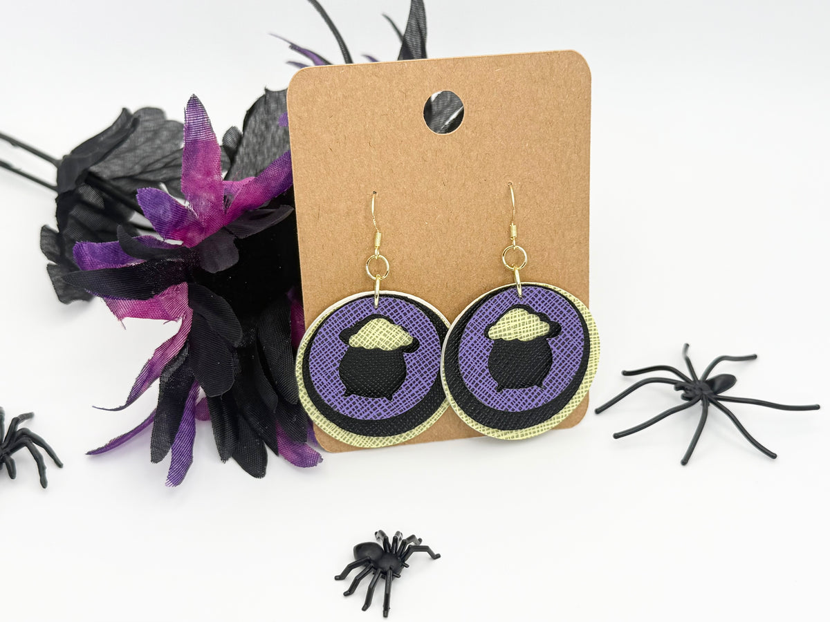 Witch’s Cauldron | Layered Faux Leather Halloween Earrings