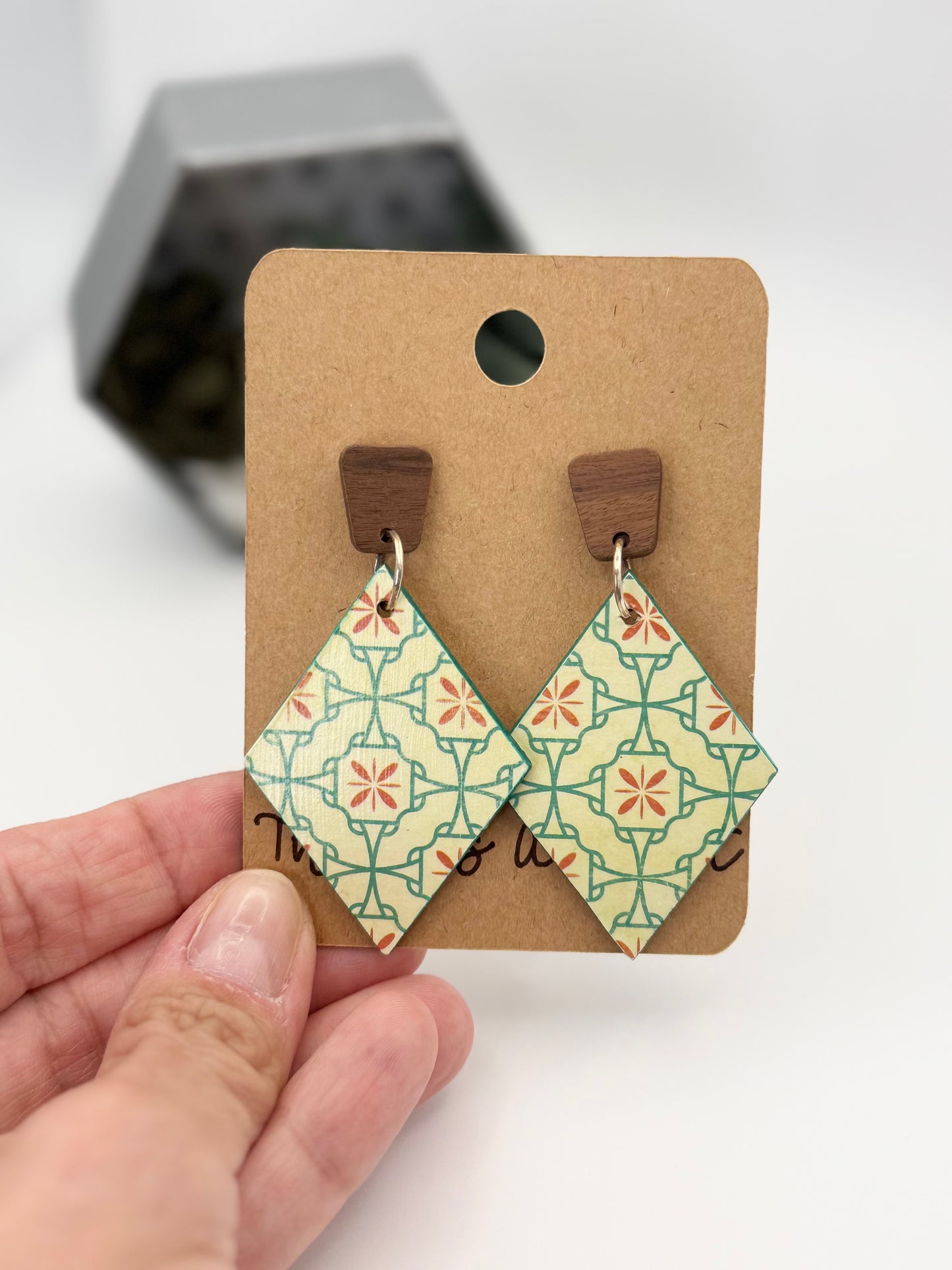 Geometric Decoupage Statement Earrings | Handmade Diamond Pattern Boutique Earrings