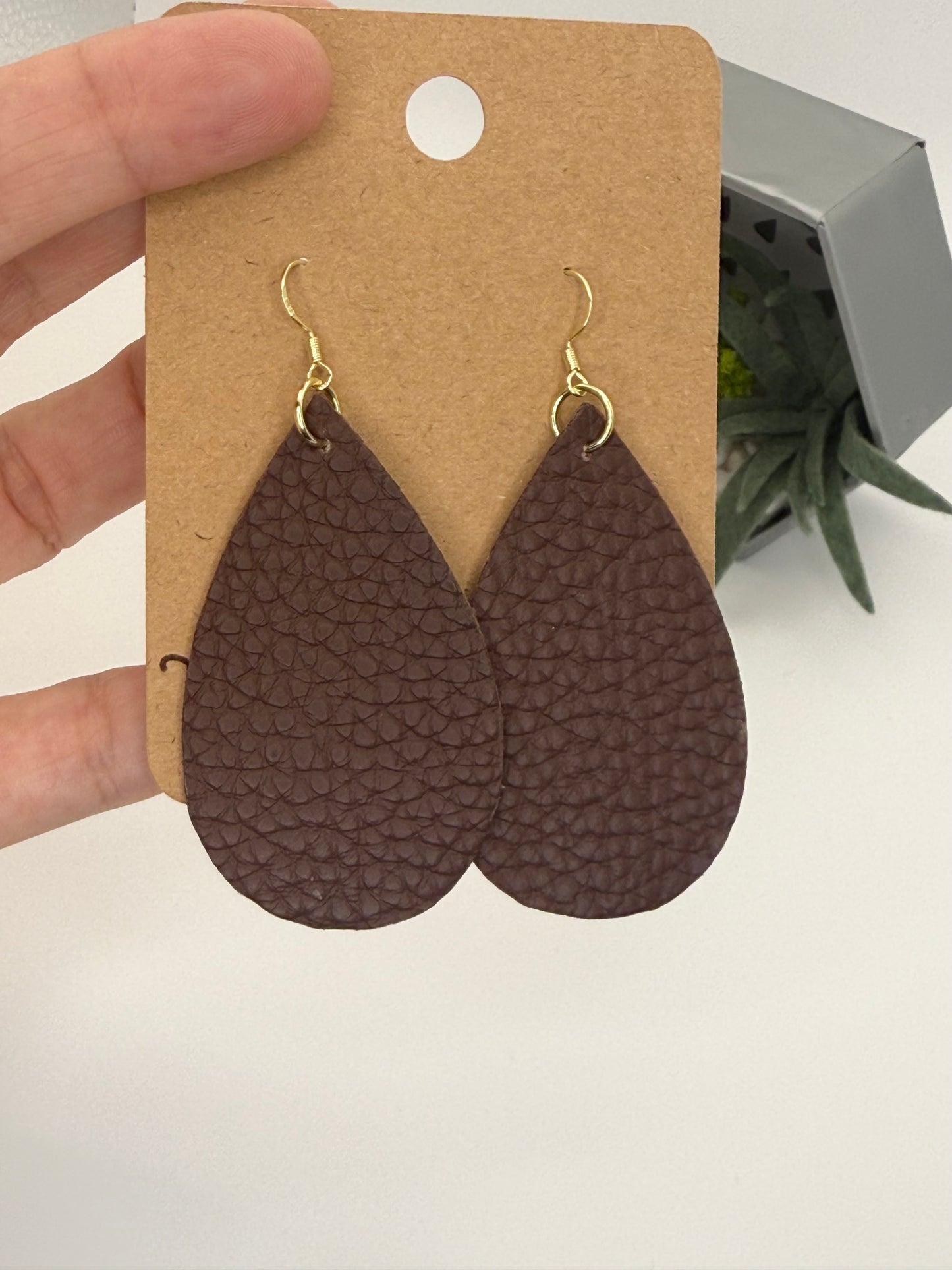 Pebbled Faux Leather Teardrop Earrings | Handmade Minimalist Statement Earrings