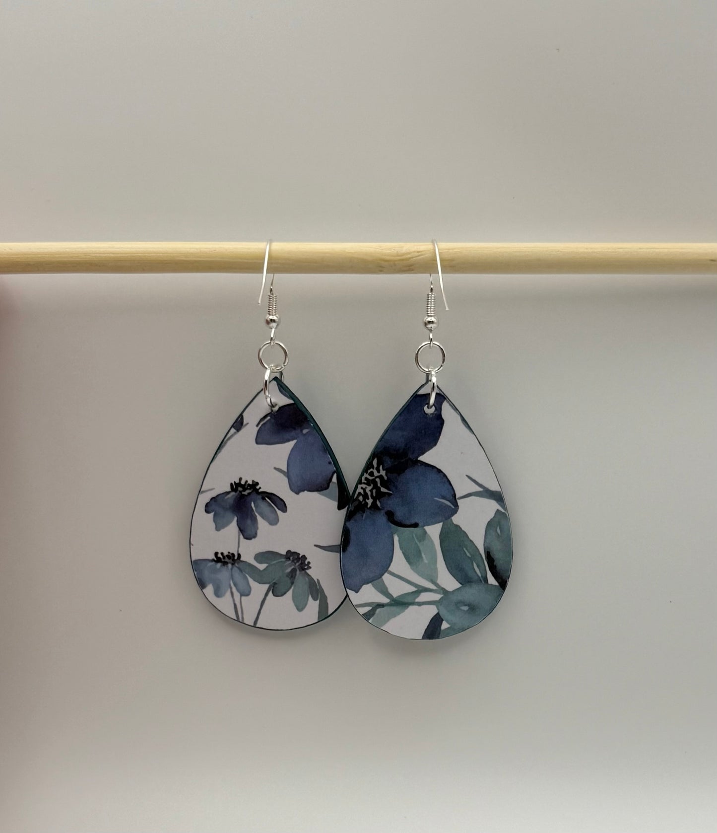 wood and decoupage dangle earrings
