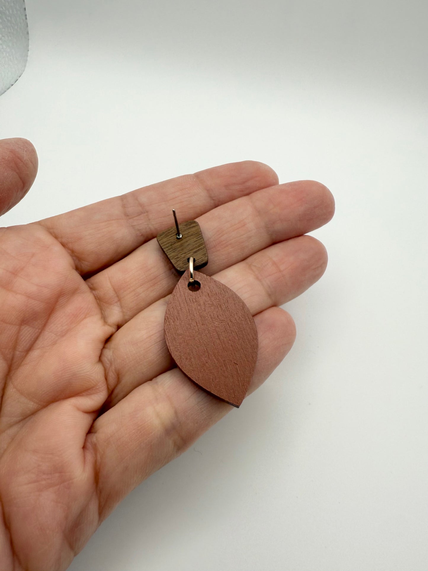 Wooden hand painted stud dangle earrings