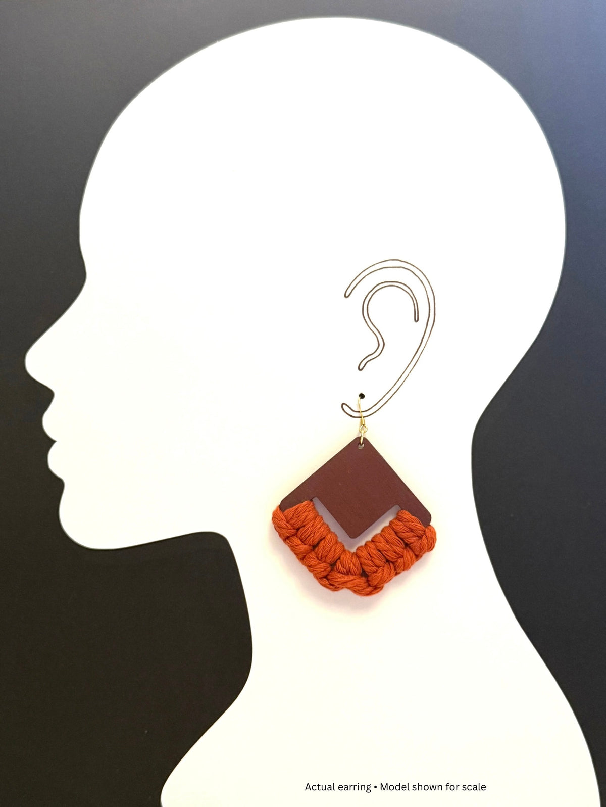 Rust Macrame & Hand-Painted Wood Earrings | Gold Stainless Steel