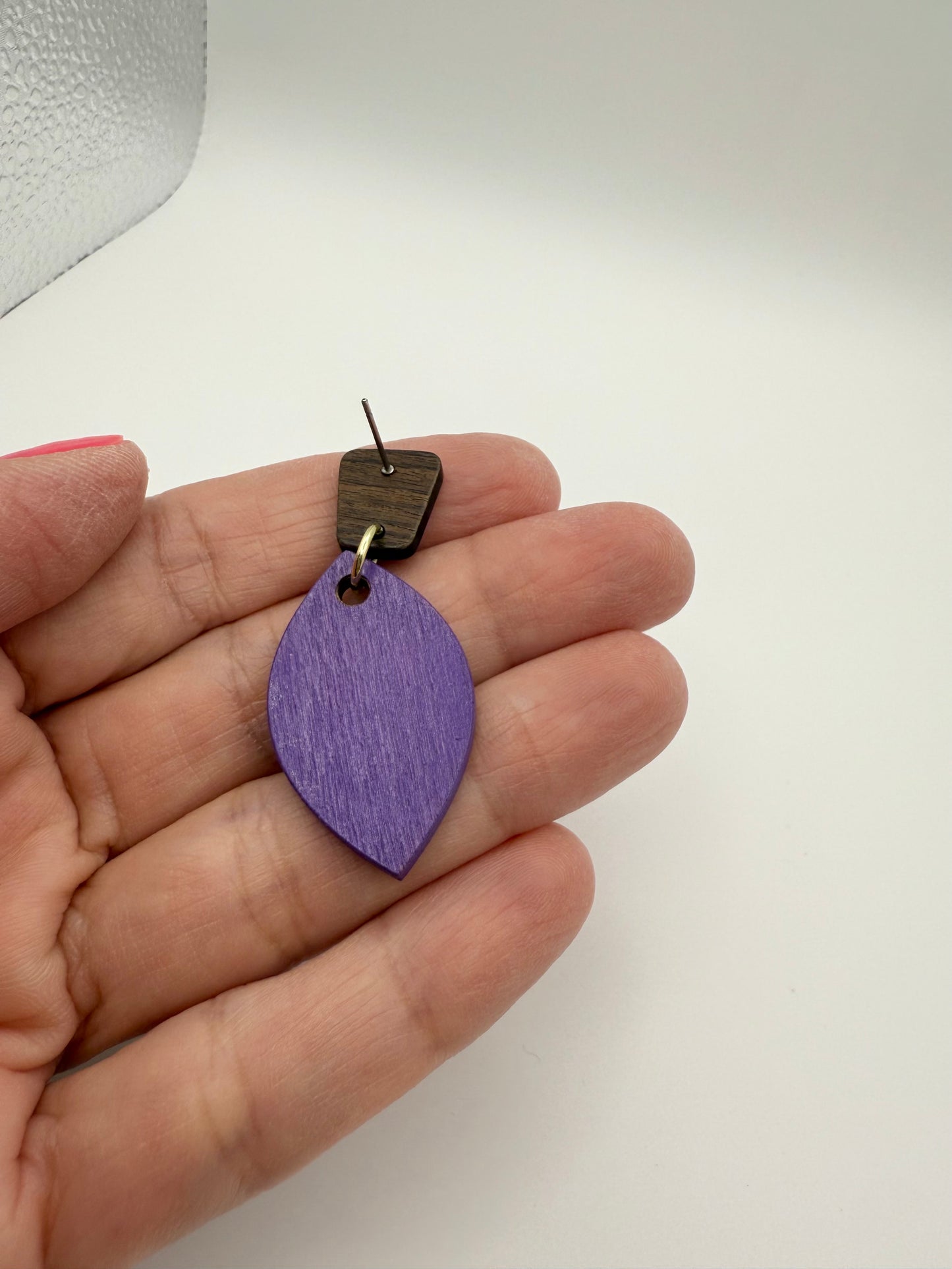 Wooden hand painted stud dangle earrings