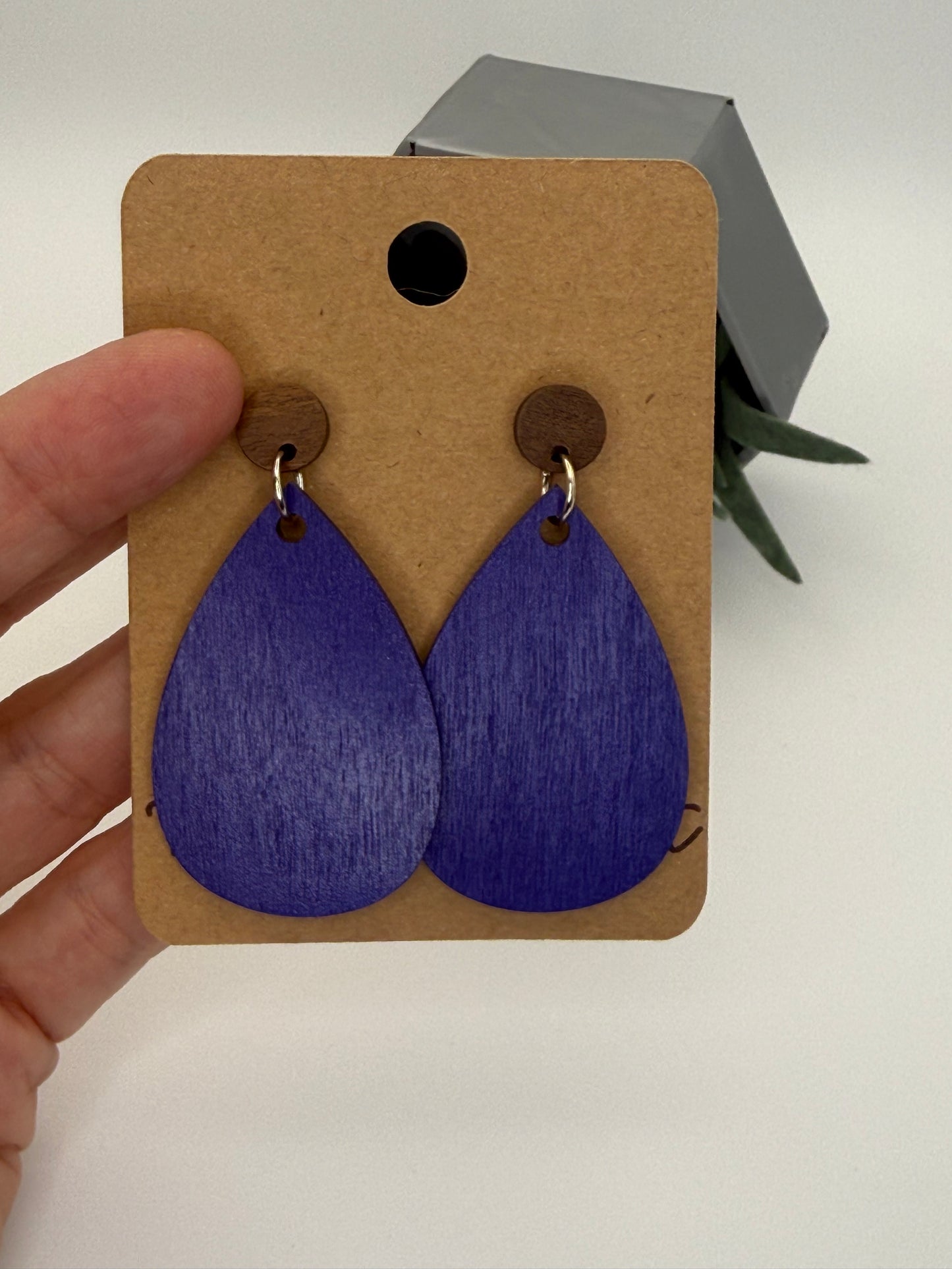 Deep Purple Wood Earrings | Hand Painted Teardrop Statement Earrings