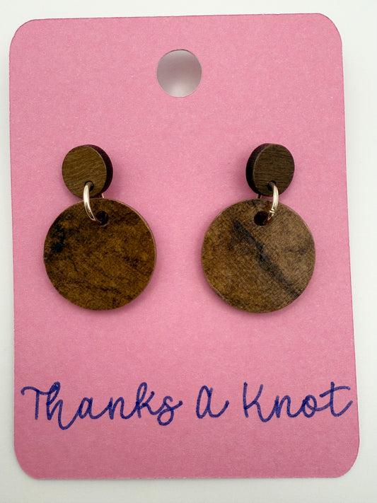 Wood and decoupage stud dangle earrings