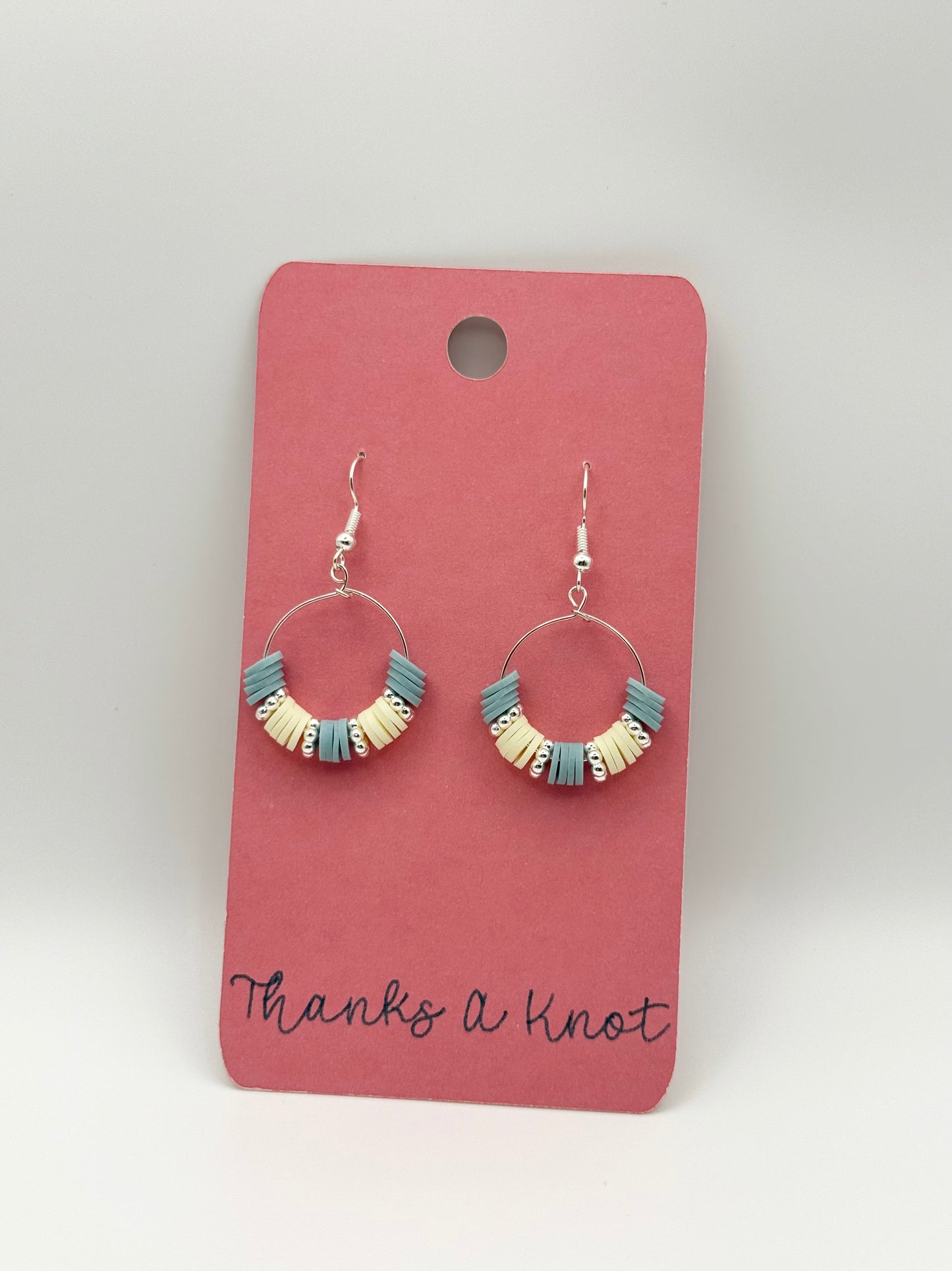 “Fresh linens” heishi bead dangle hoops