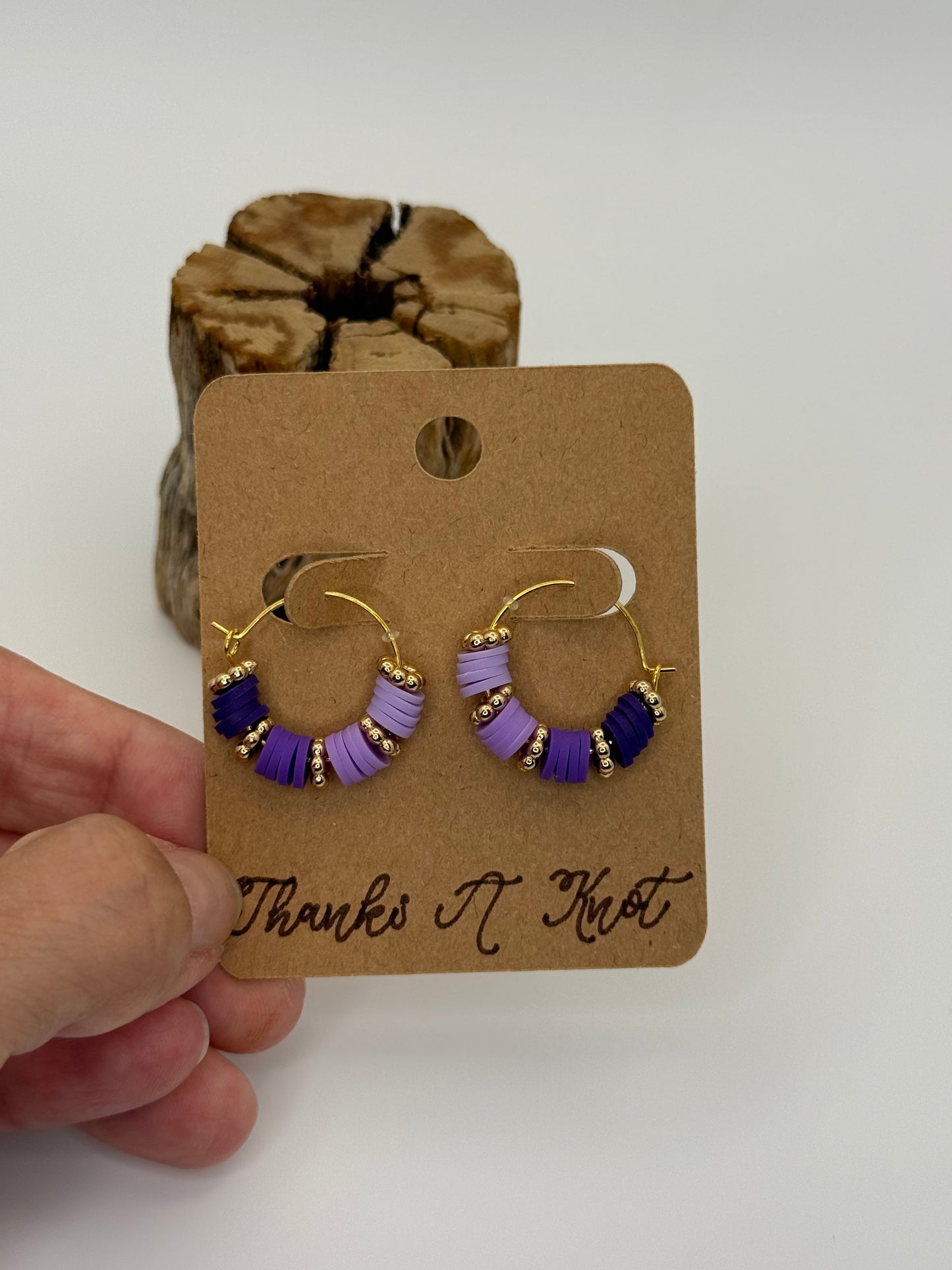 Modern Purple Heishi Hoop Earrings | Gold Accent Beads