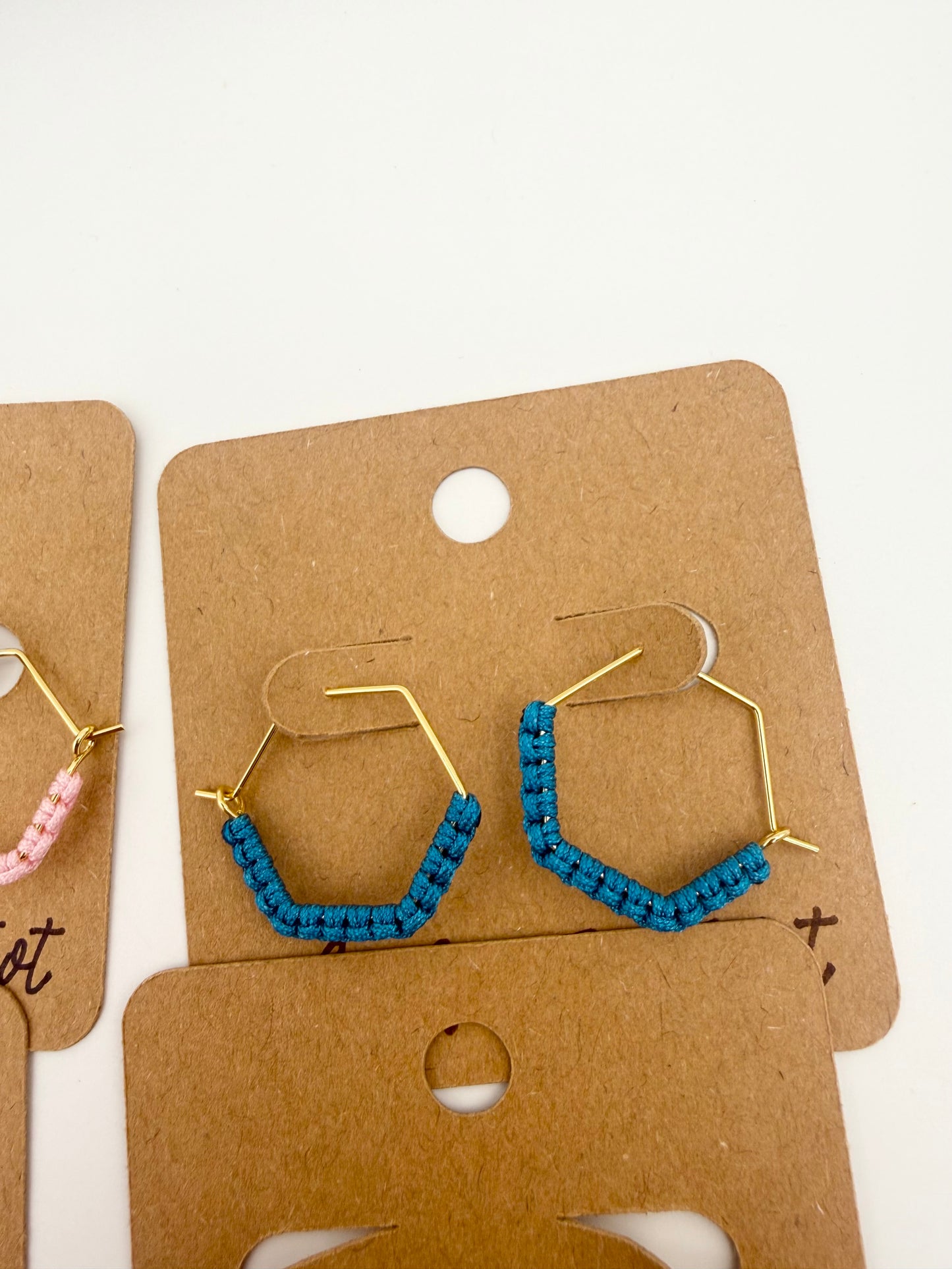 Mini Macramé Hexagon Hoop Earrings | Handmade Geometric Hoop Earrings