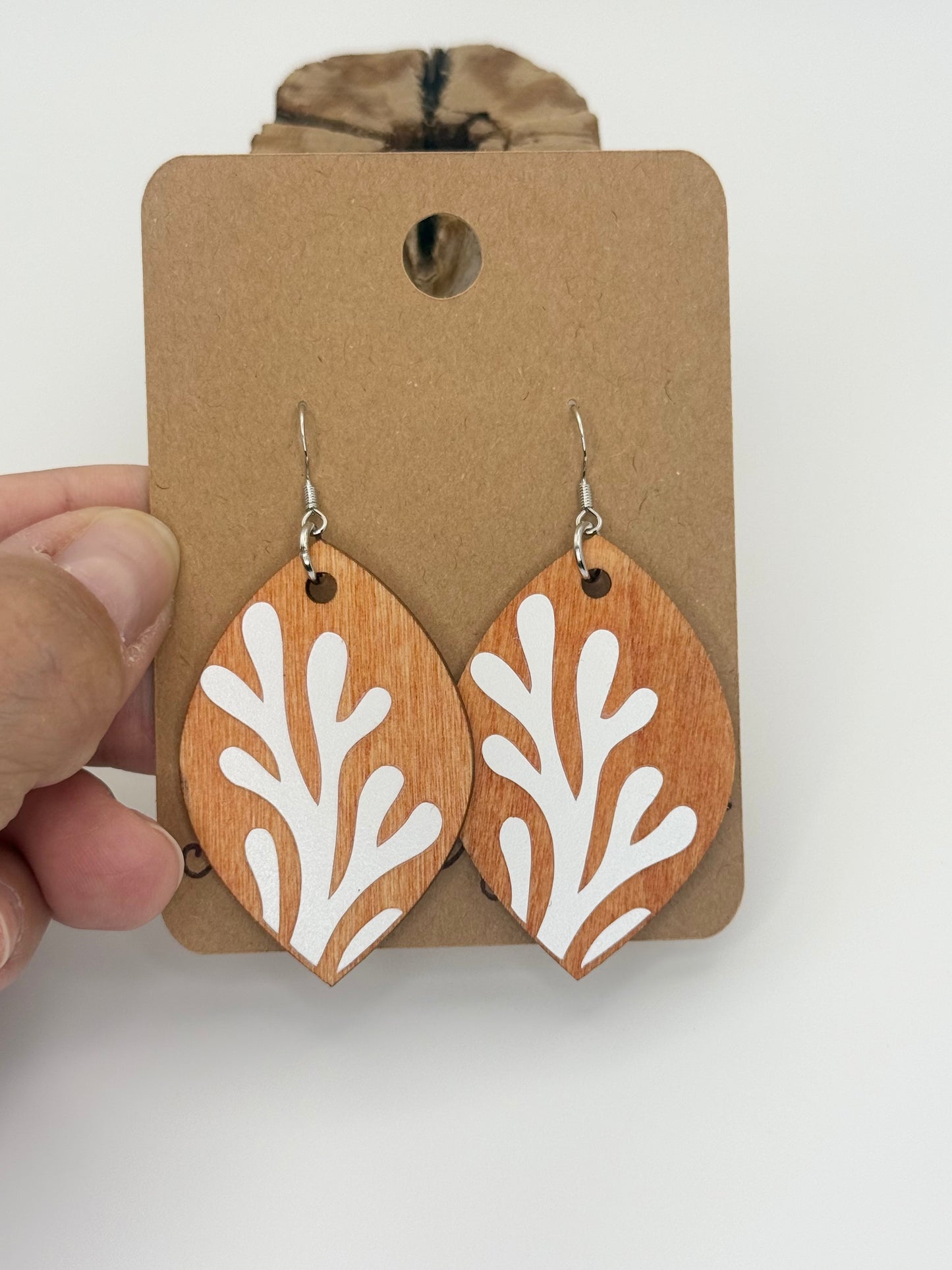 Modern Coral Wood Earrings | Hand Stained Coastal Design