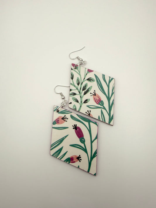 Wood and decoupage dangle earrings