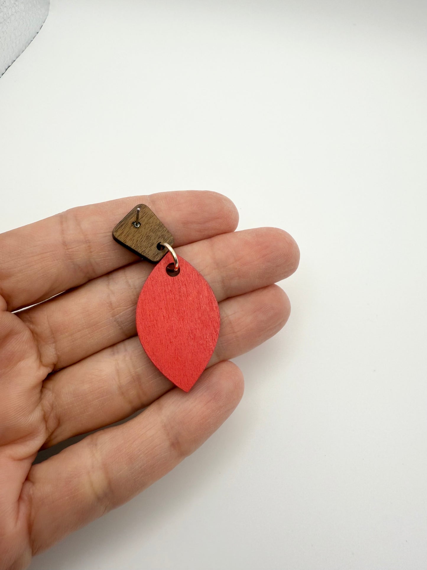 Wooden hand painted stud dangle earrings
