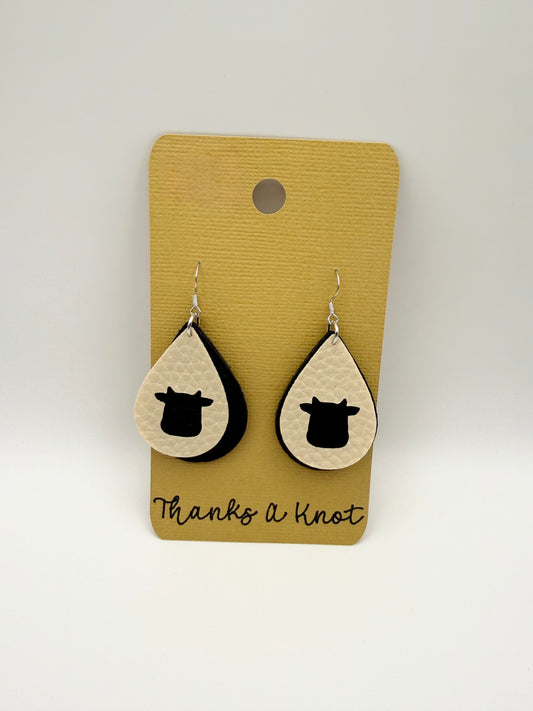 Faux leather cow cutout dangle earrings