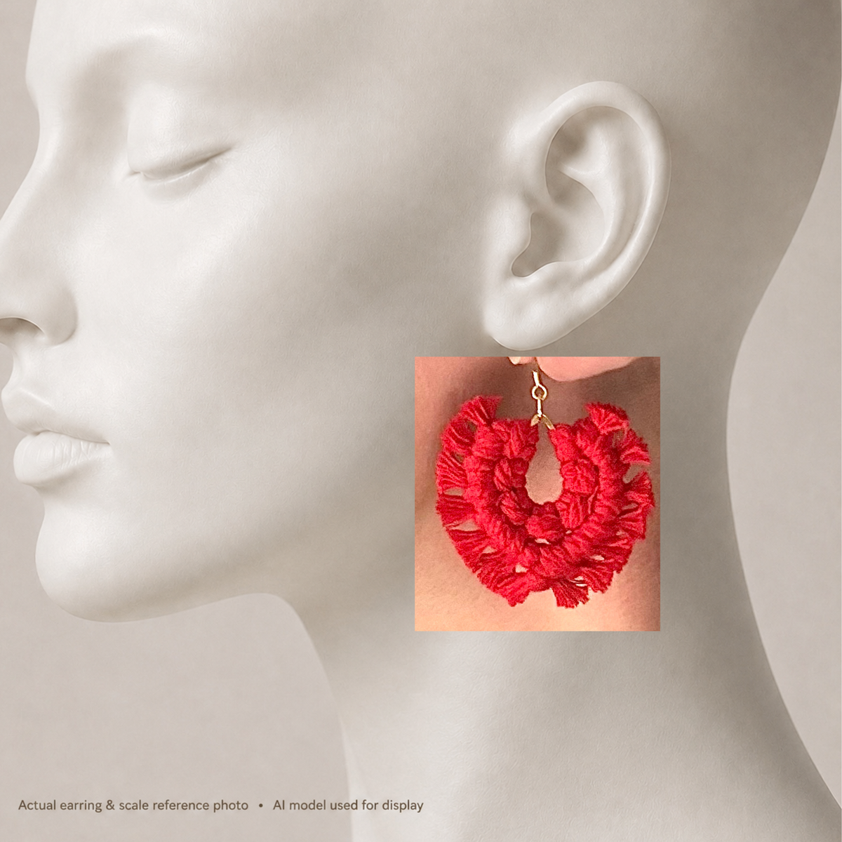 Red Macramé Teardrop Earrings | Gold Statement Dangles