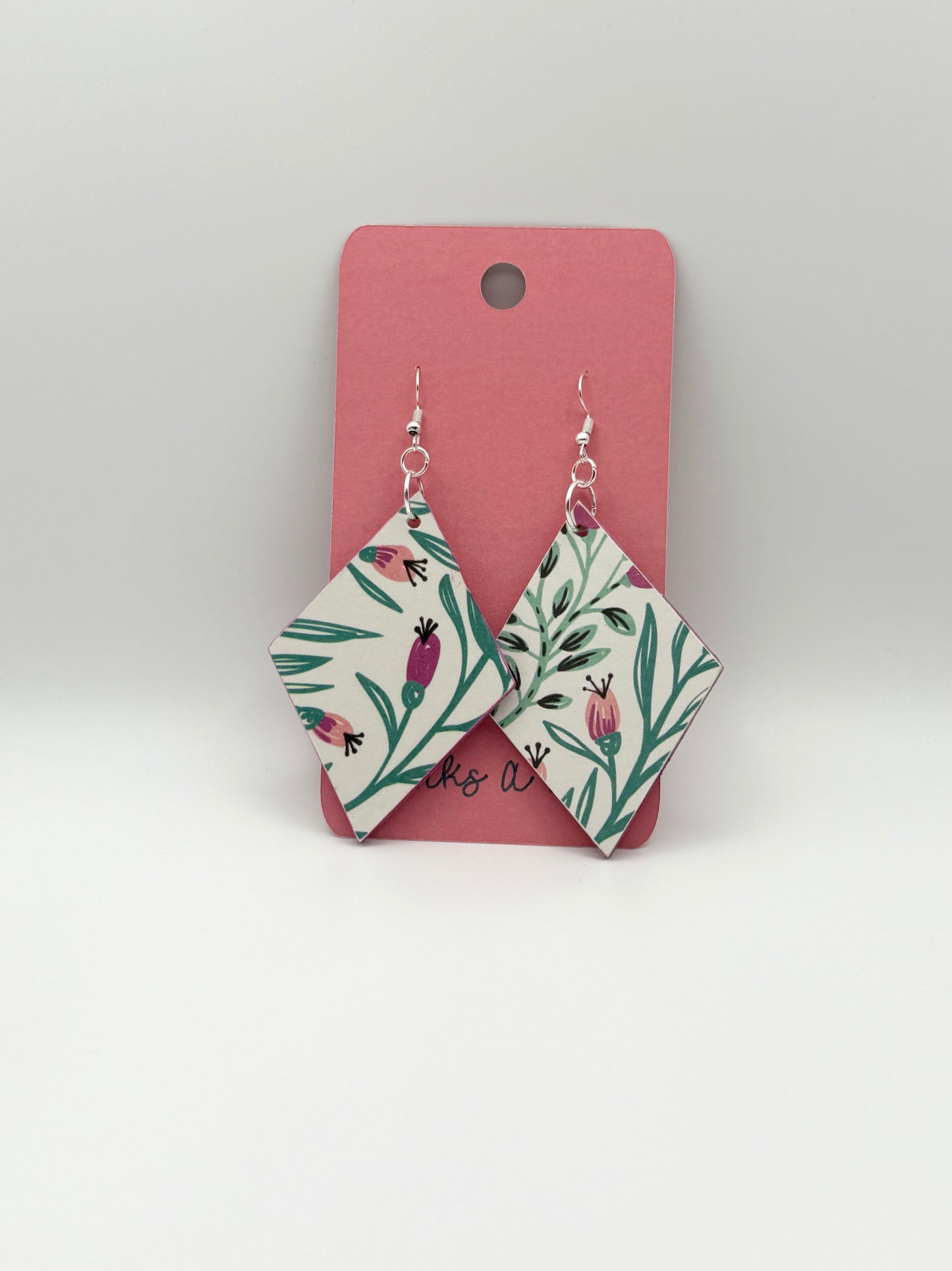 Wood and decoupage dangle earrings