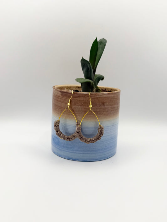 Caramel and gold macrame teardrop earrings