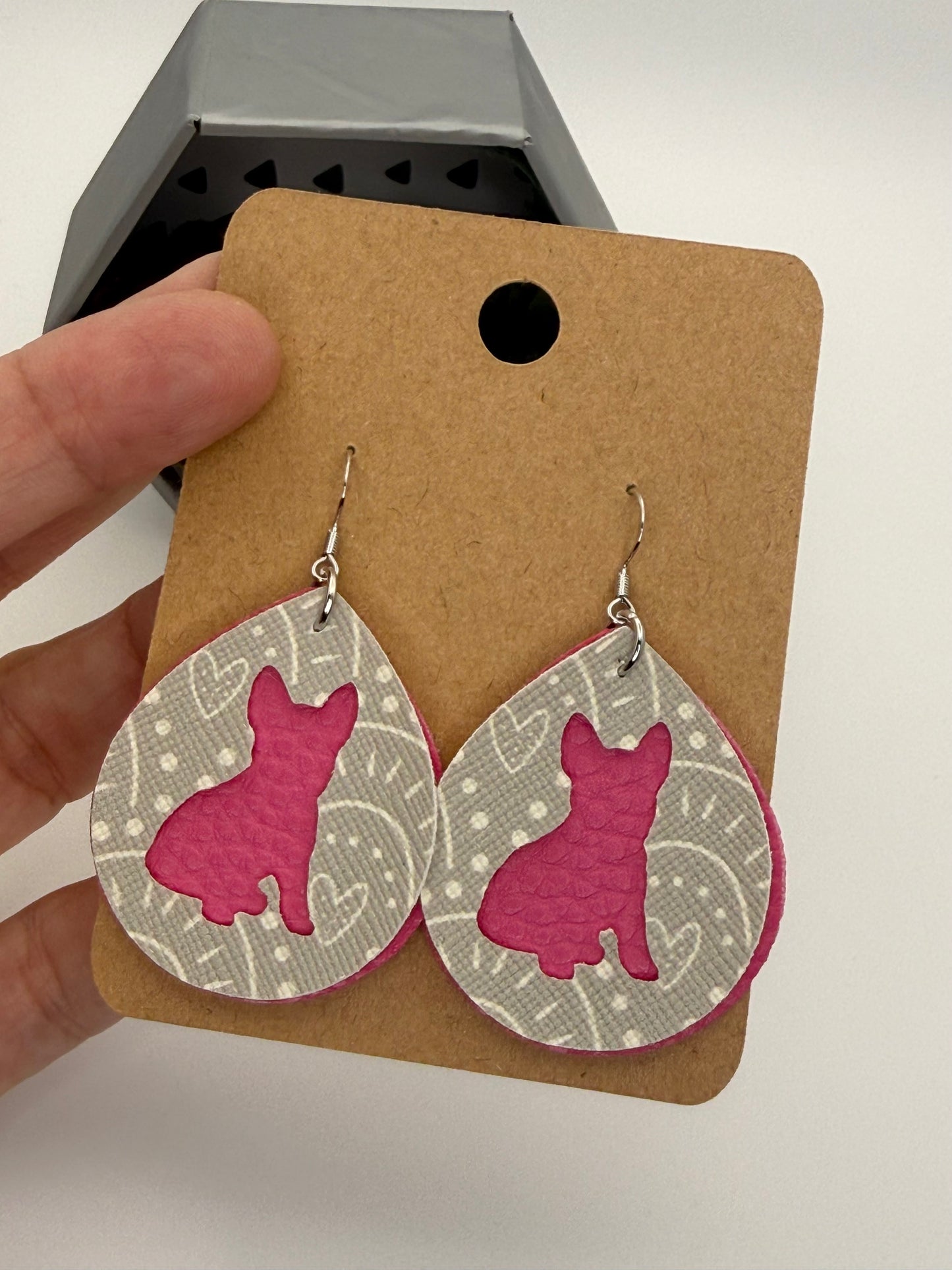 French Bulldog Faux Leather Statement Earrings | Layered Boutique Pet Lover Earrings