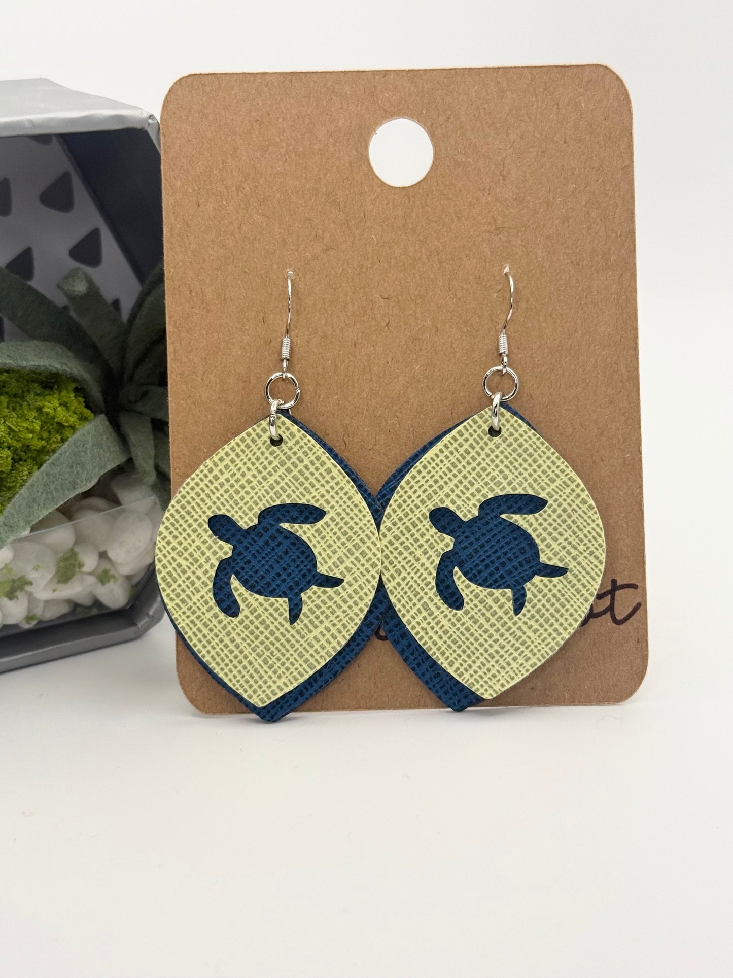 Sea Turtle Faux Leather Earrings | Handmade Coastal Statement Jewelry