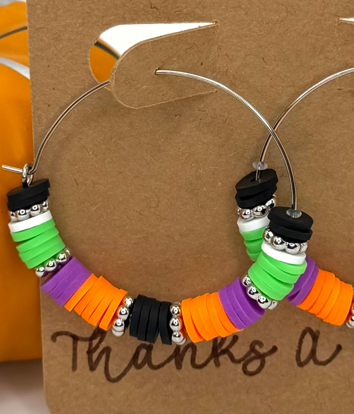 Halloween Heishi Hoop Earrings | Orange, Purple, Green & Black