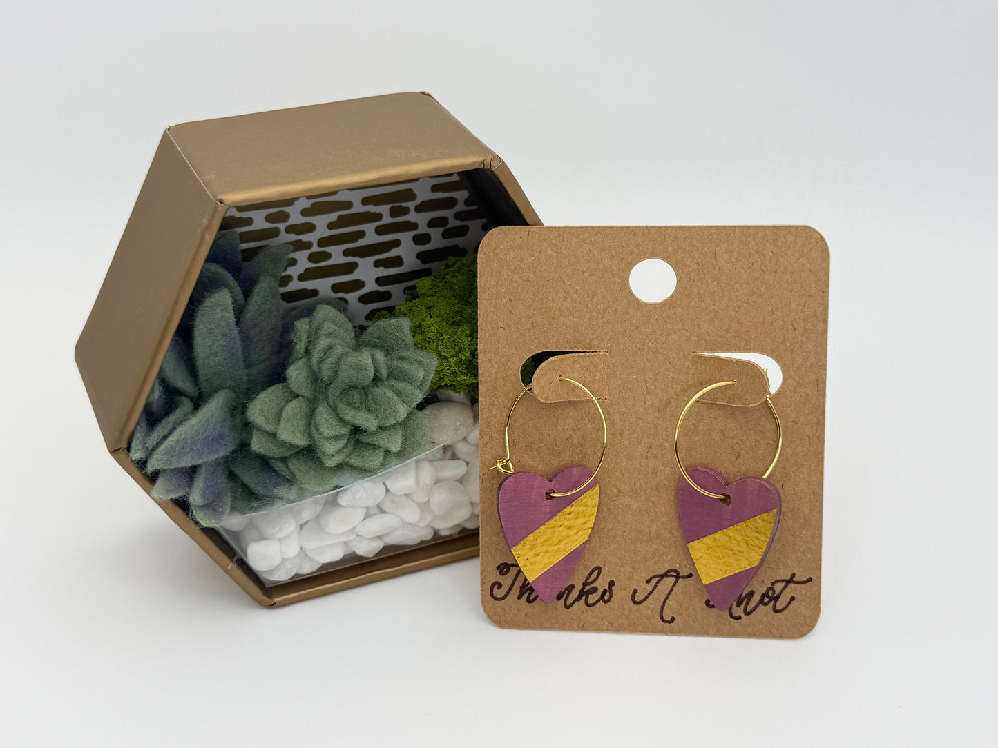 Dusty Rose Heart Hoop Earrings | Hand-Painted Wood Heart Earrings