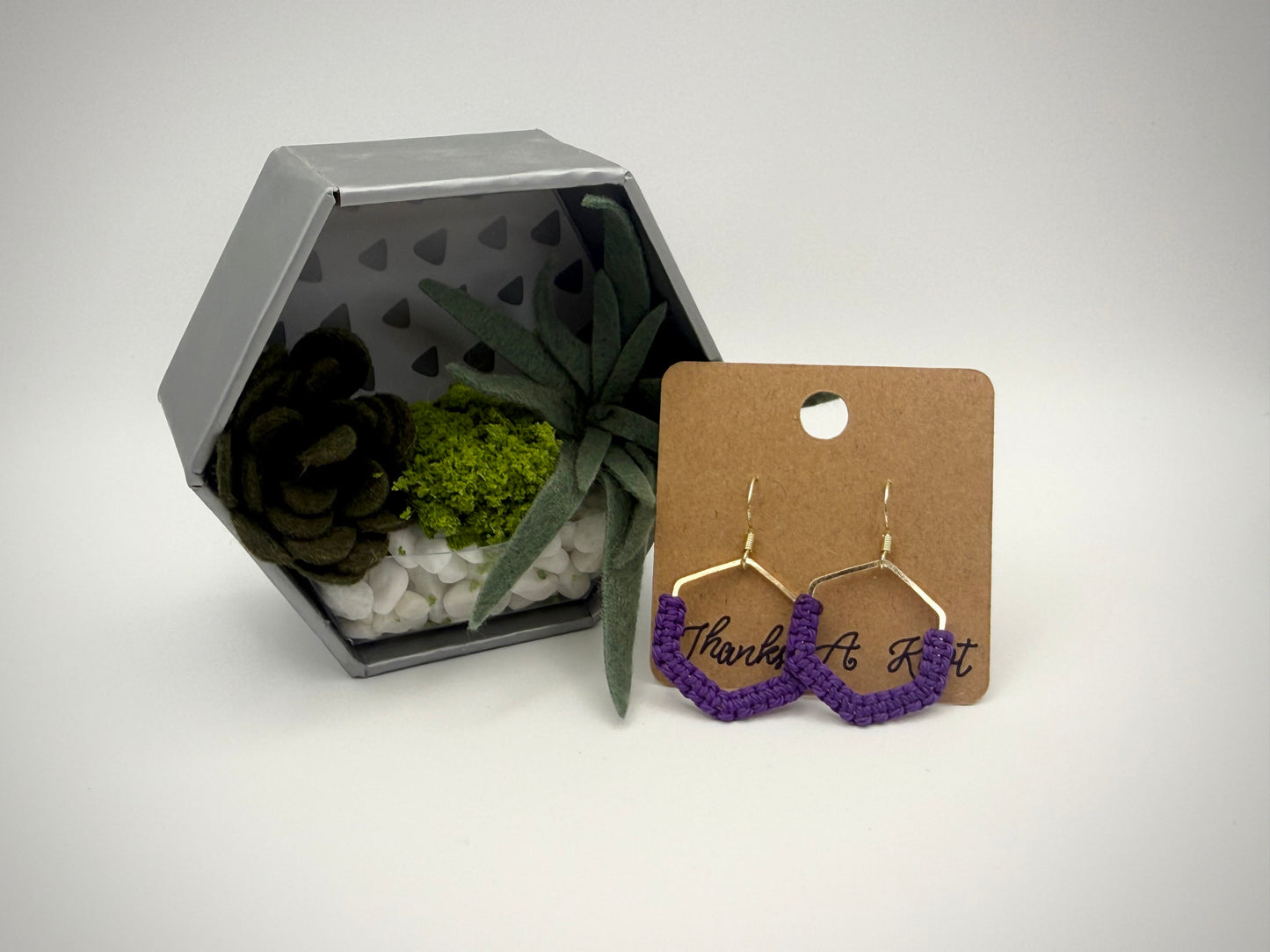 Hexagon Macramé Earrings | Handmade Minimalist Fiber Earrings