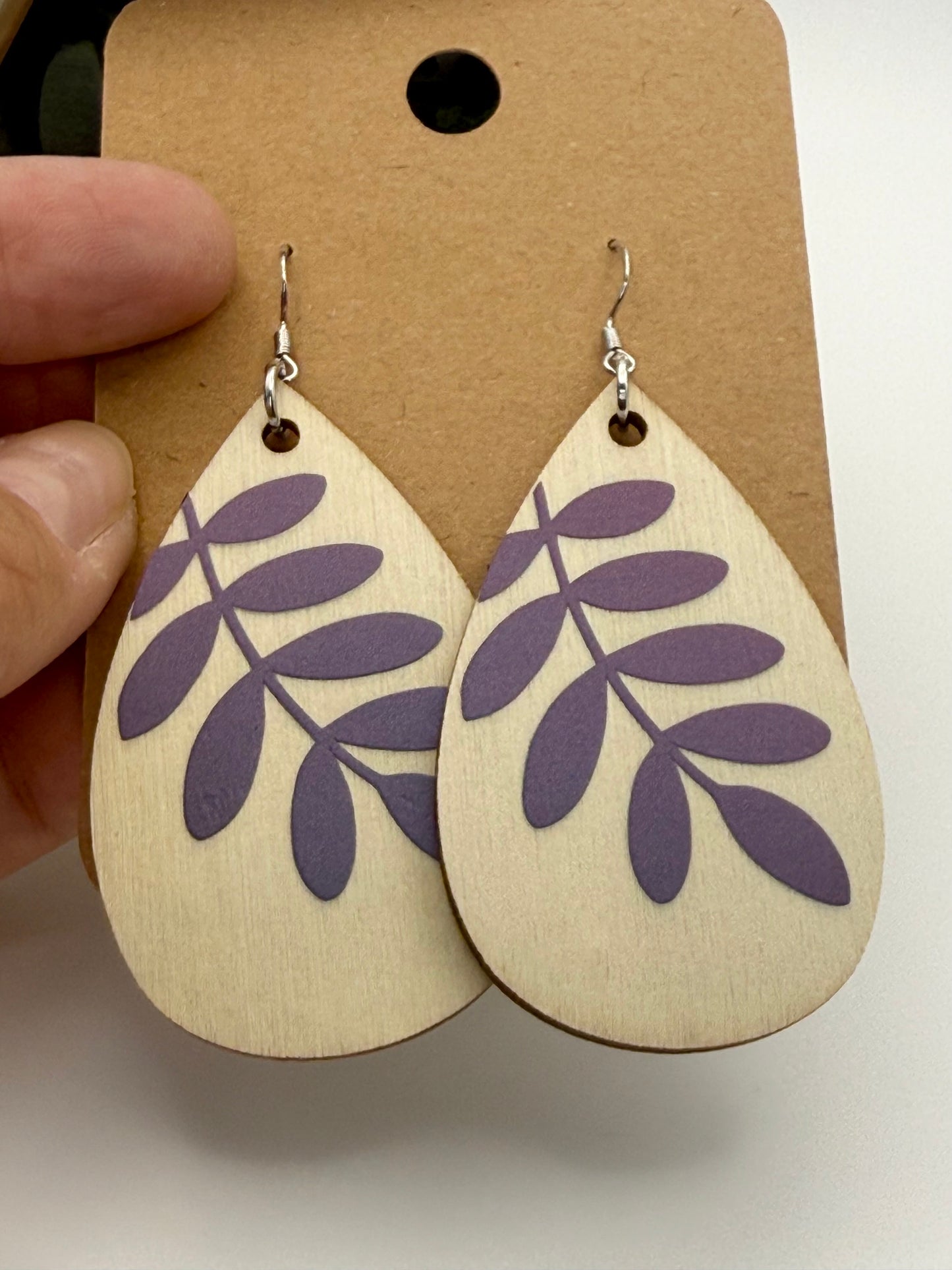 Deep Blue Botanical Wood Earrings | Holographic Vinyl Statement Earrings