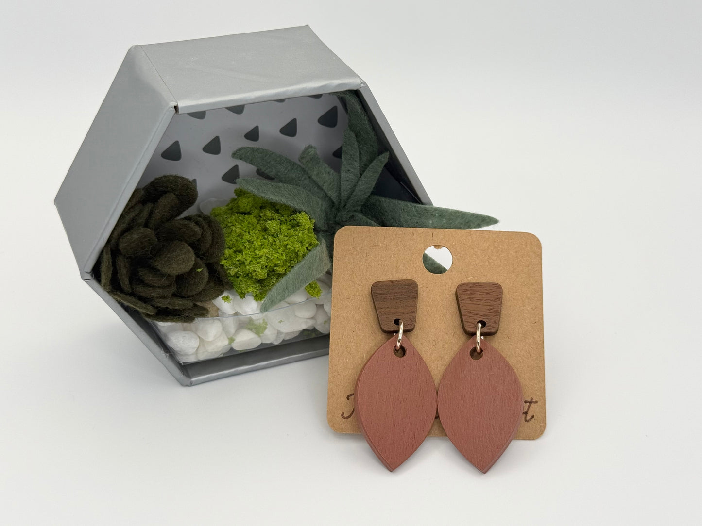 Hand Painted Wood Earrings | Chocolate Brown Wood Stud Earrings