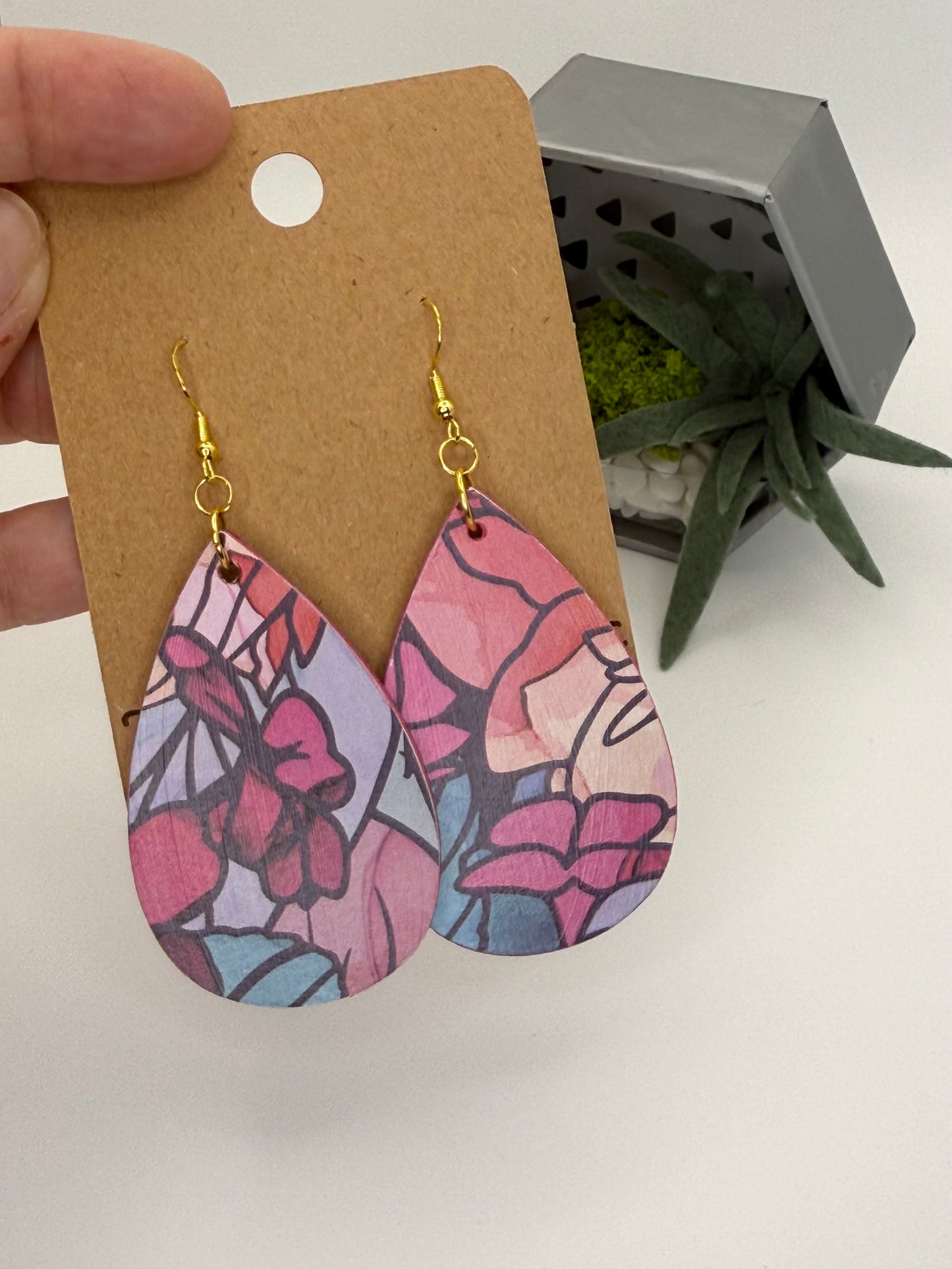 Floral Decoupage Statement Earrings | Handmade Colorful Teardrop Boutique Earrings