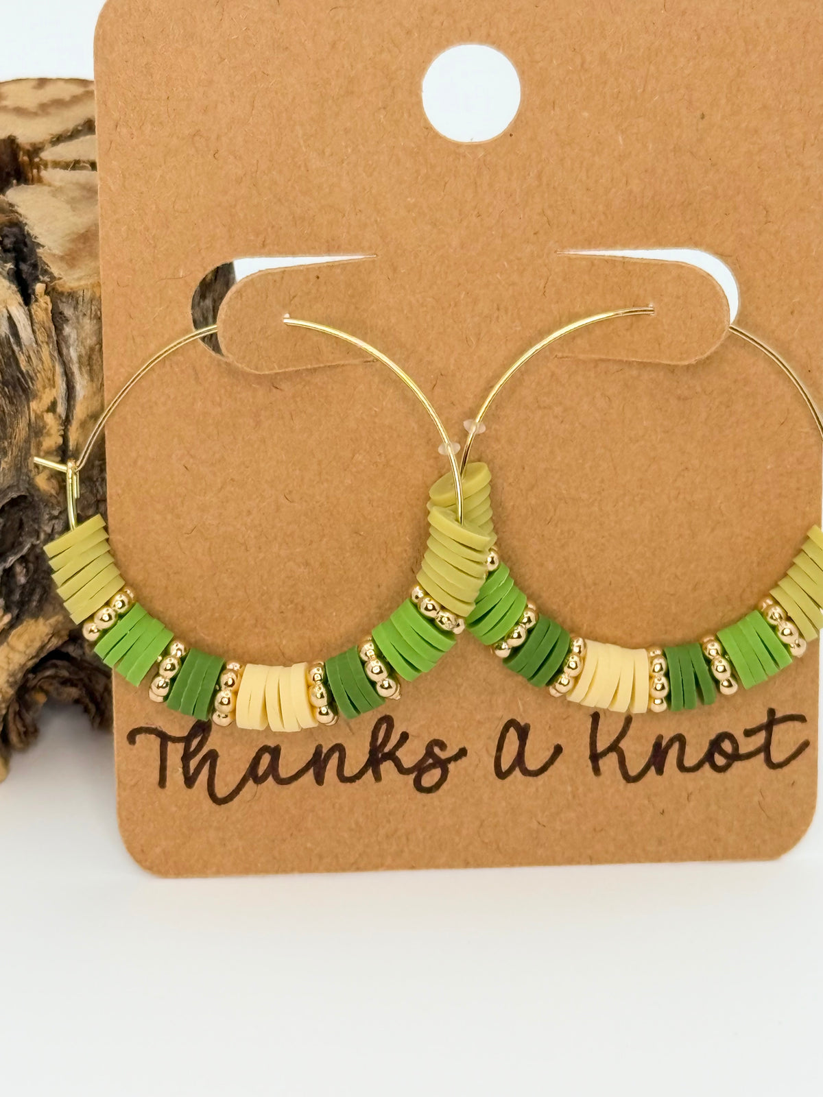 Sage + Sand Heishi Hoop Earrings | 35mm Gold Stainless Steel