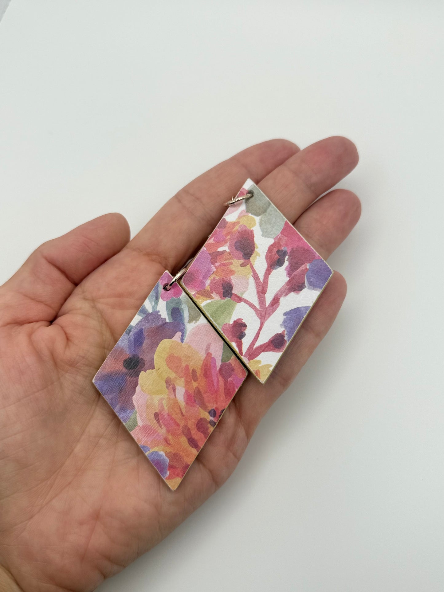 Wood and paper decoupage dangle earrings