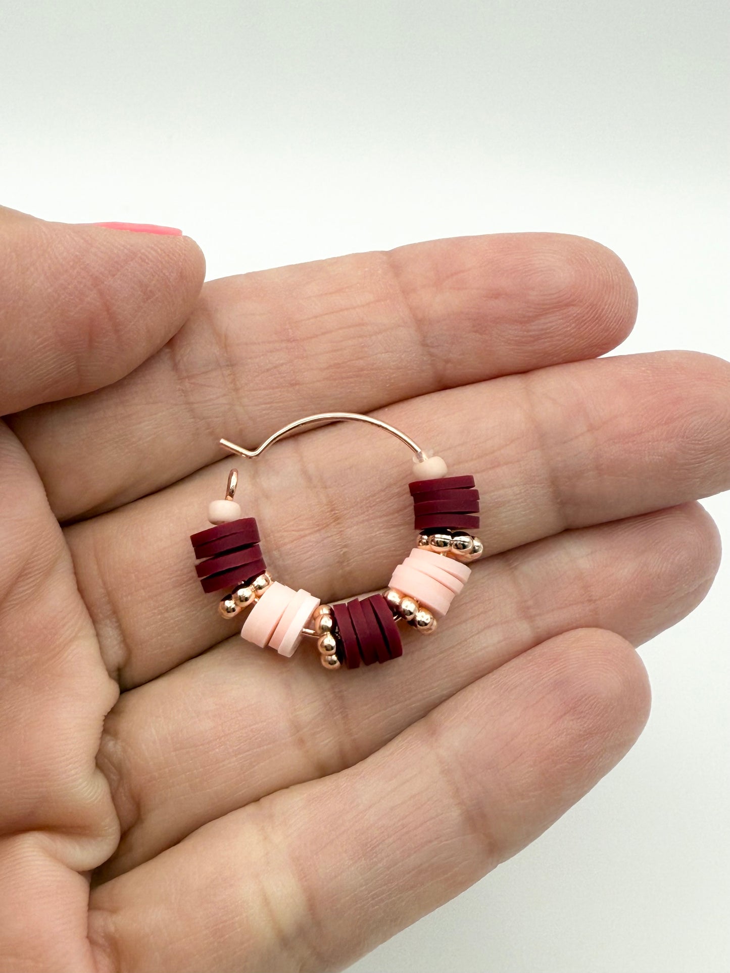 “Strawberries & cream” heishi bead hoop earrings