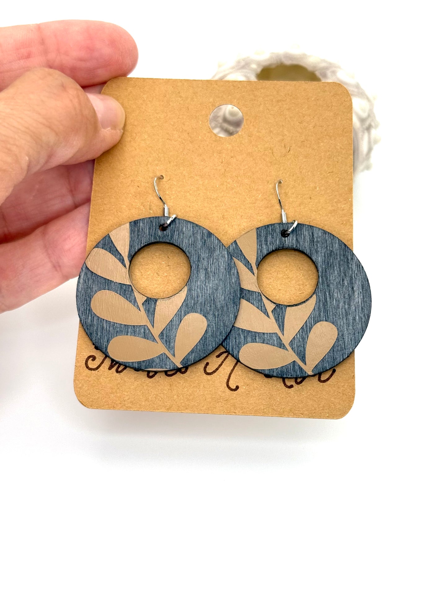 Almost Perfect Dark Gray Wood Earrings | Beige Botanical Dangles