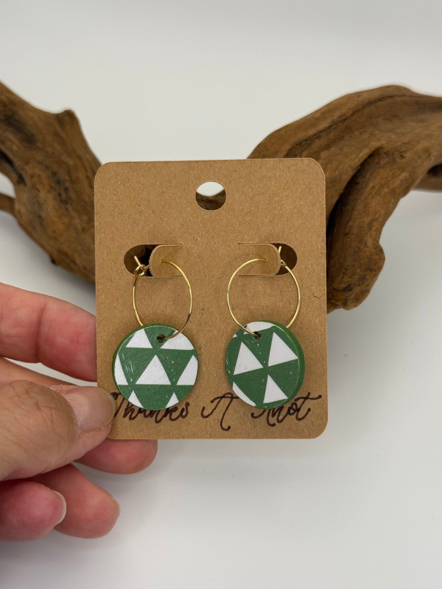 Modern Green Geometric Hoop Earrings | Lightweight Wood Hoops