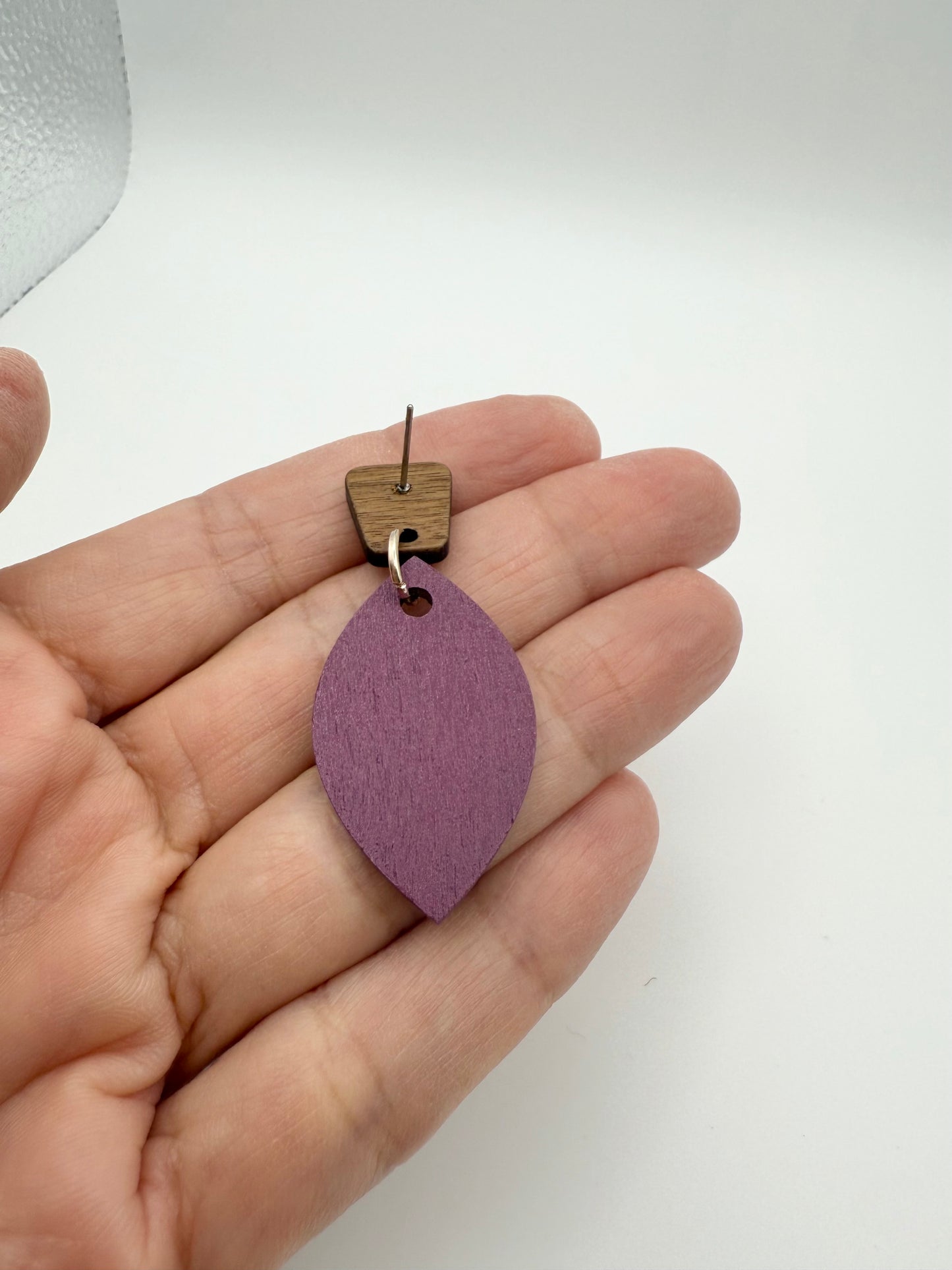 Wooden hand painted stud dangle earrings