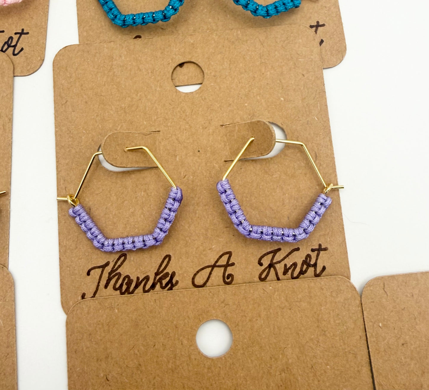 Mini Macramé Hexagon Hoop Earrings | Handmade Geometric Hoop Earrings