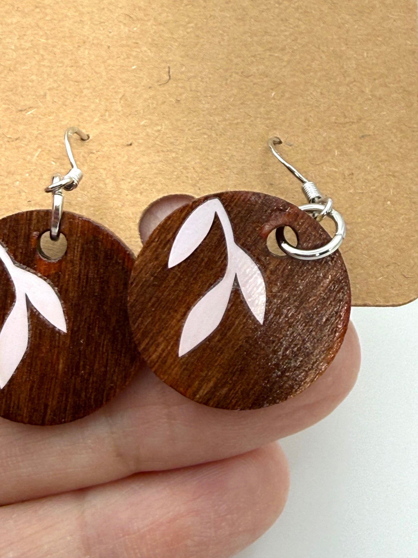 Almost Perfect – White Botanical Stained Wood Earrings