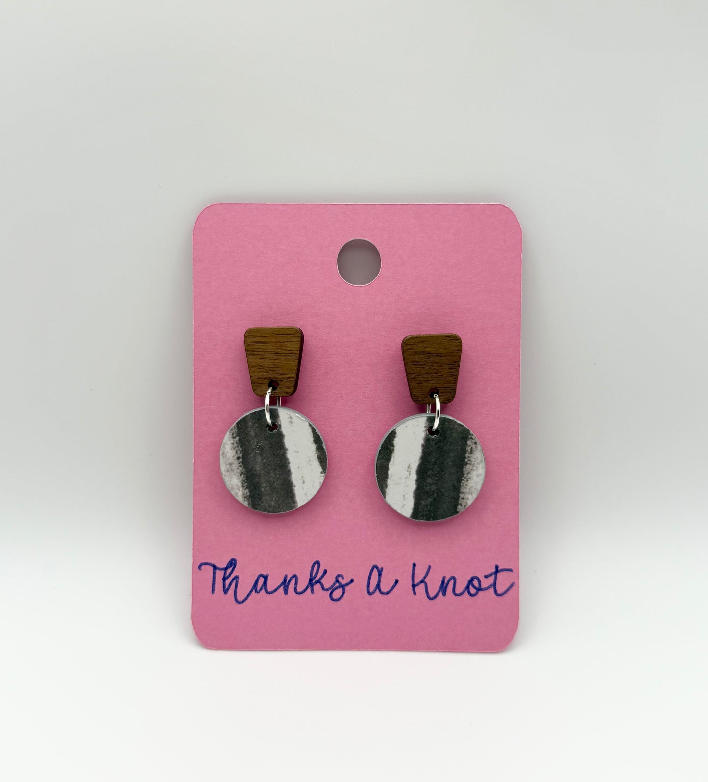 Wood and decoupage stud dangle earrings