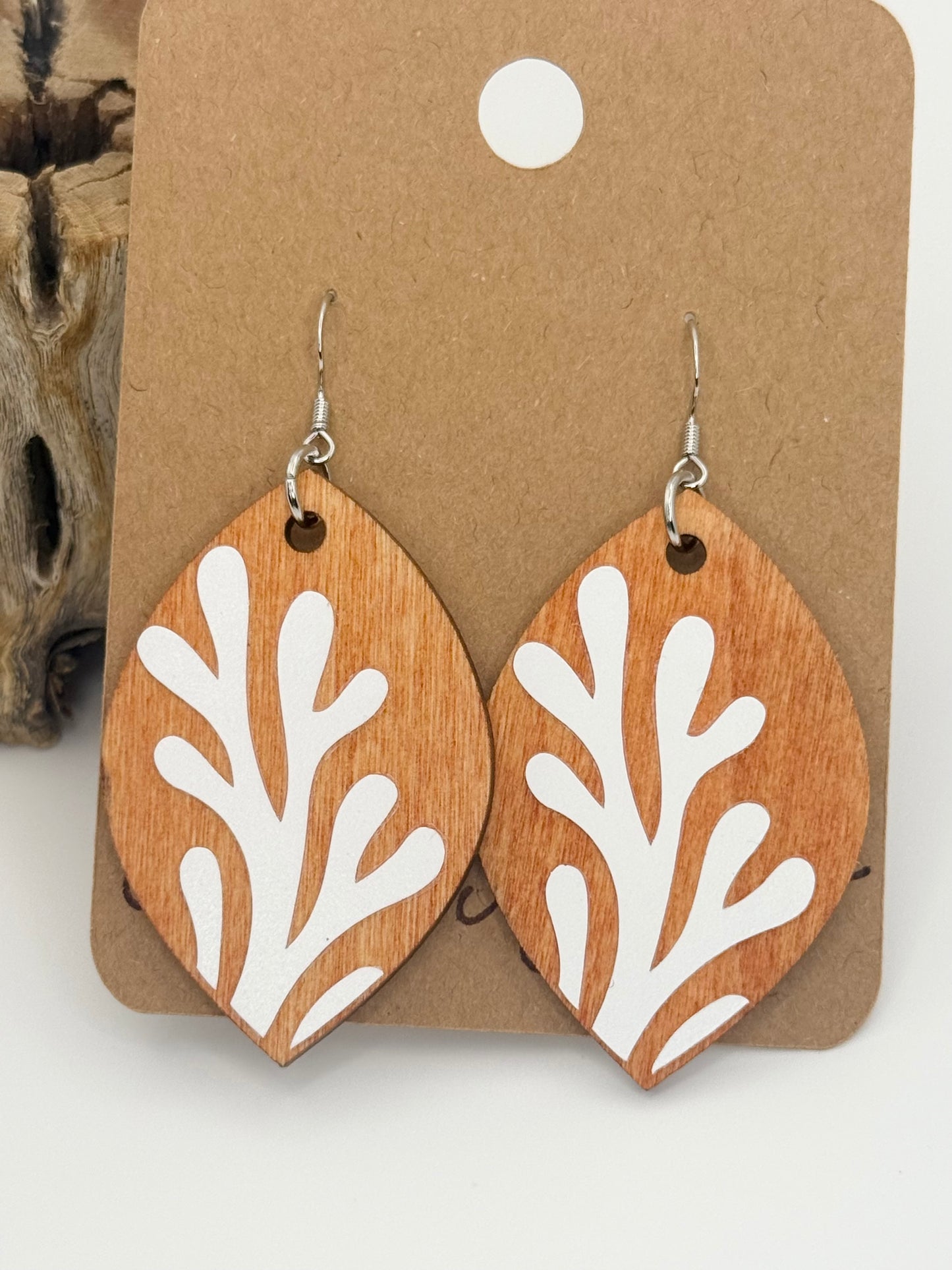 Modern Coral Wood Earrings | Hand Stained Coastal Design