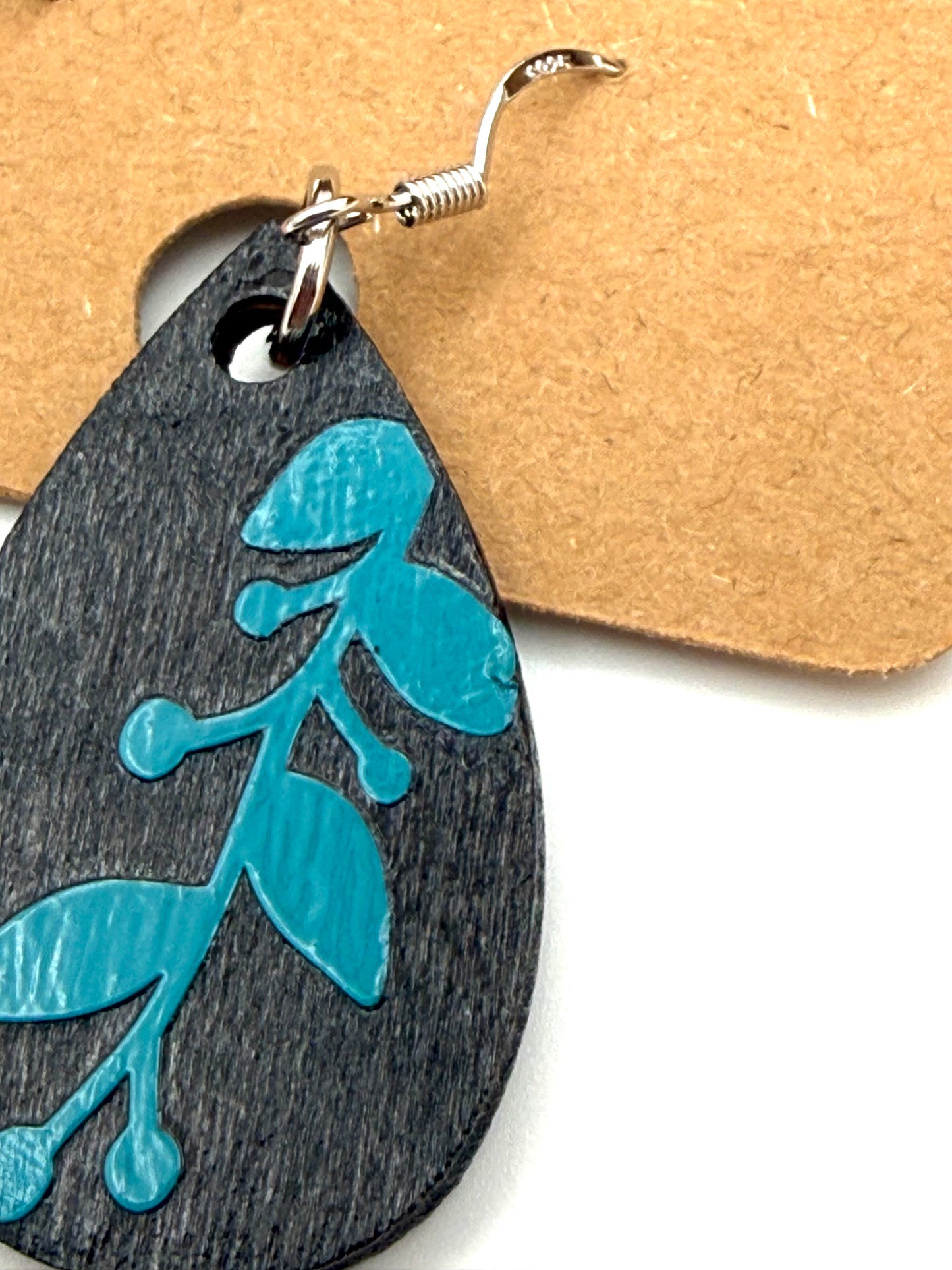 Almost Perfect – Turquoise Botanical Stained Wood Earrings